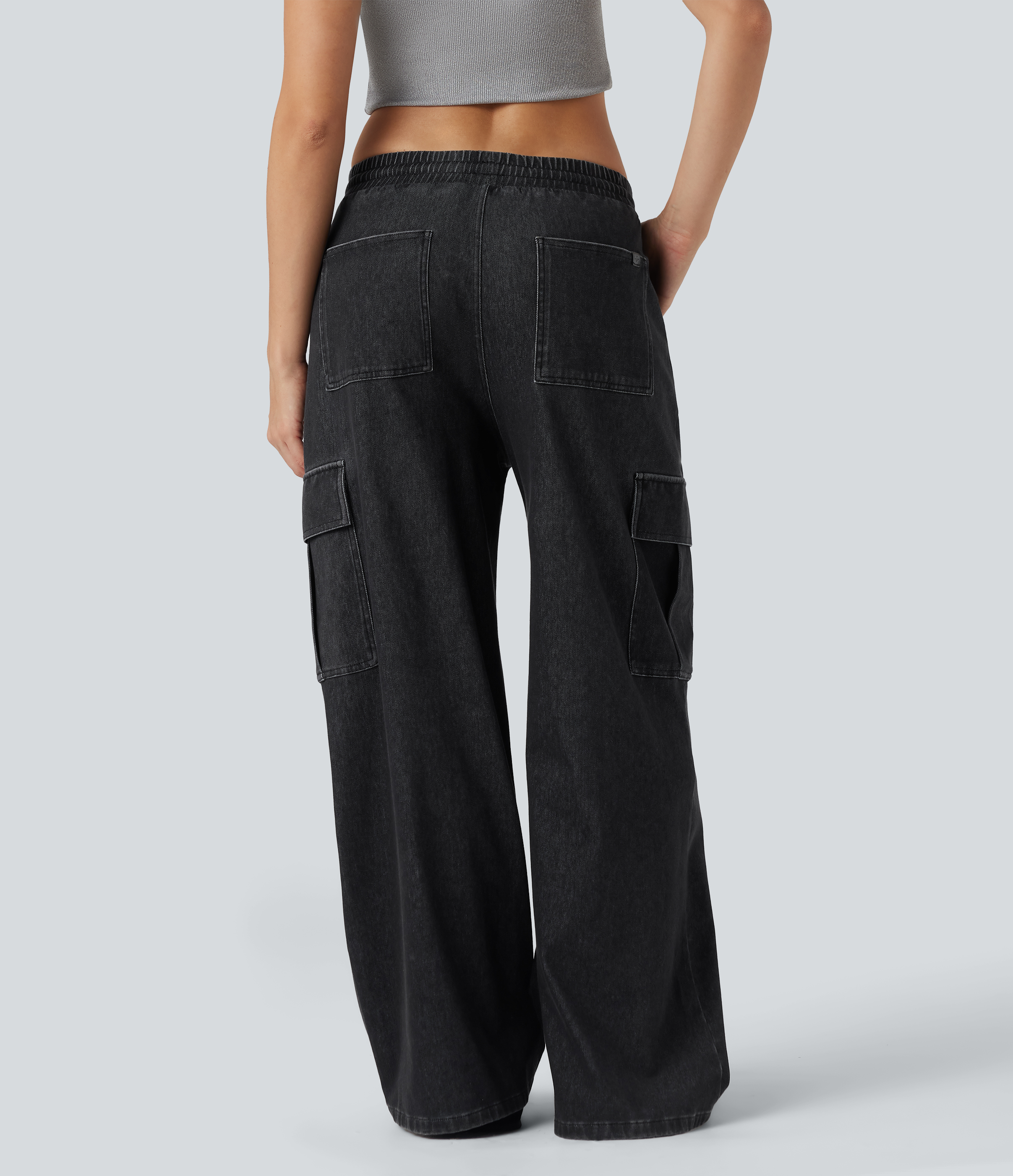 Phantom Denim Jeans casuales holgados Halara Flex™ con cordón y tiro medio con bolsillos / 2