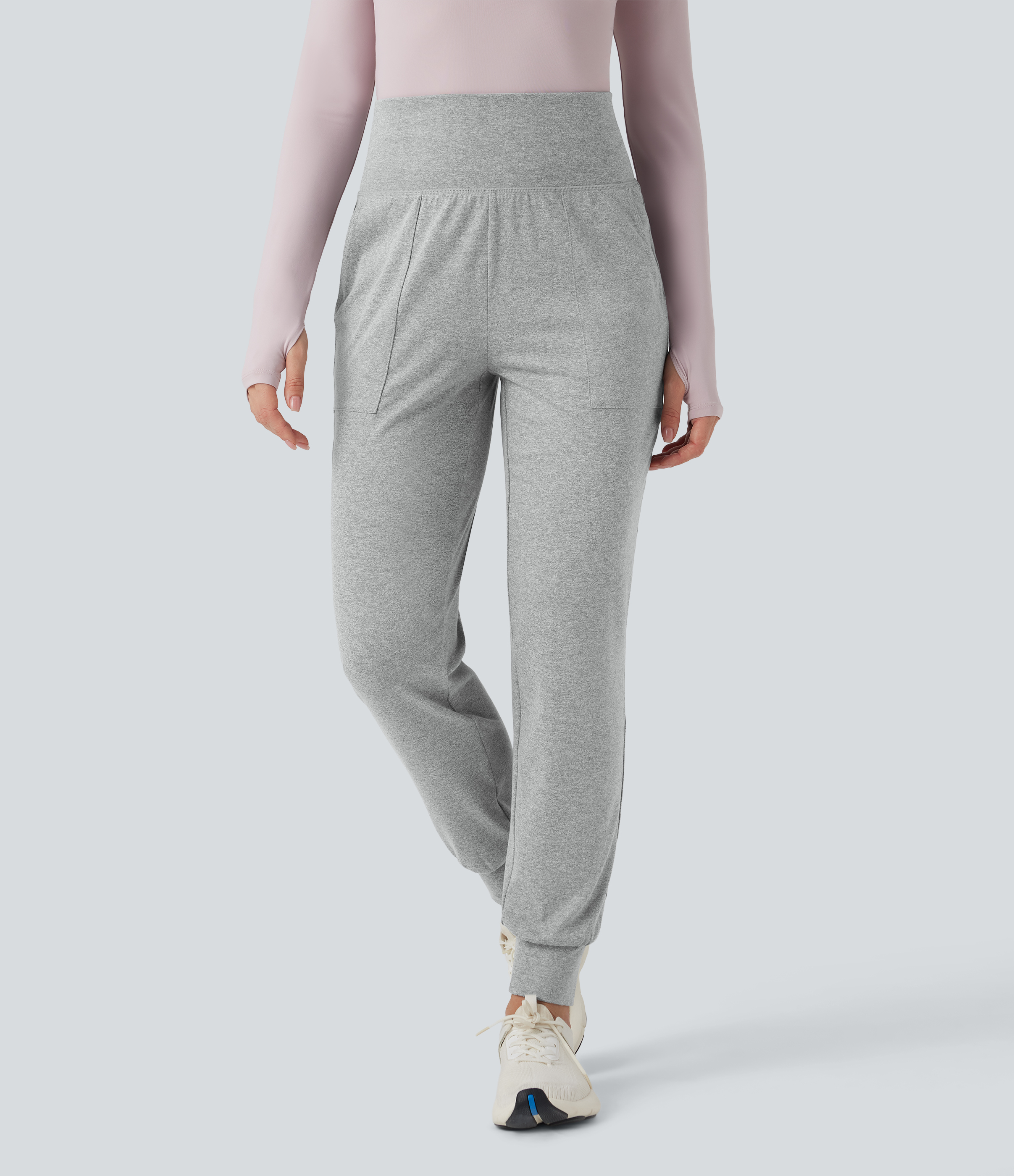 Fog Gray High Waisted Tapered Yoga Joggers with Pockets / 1