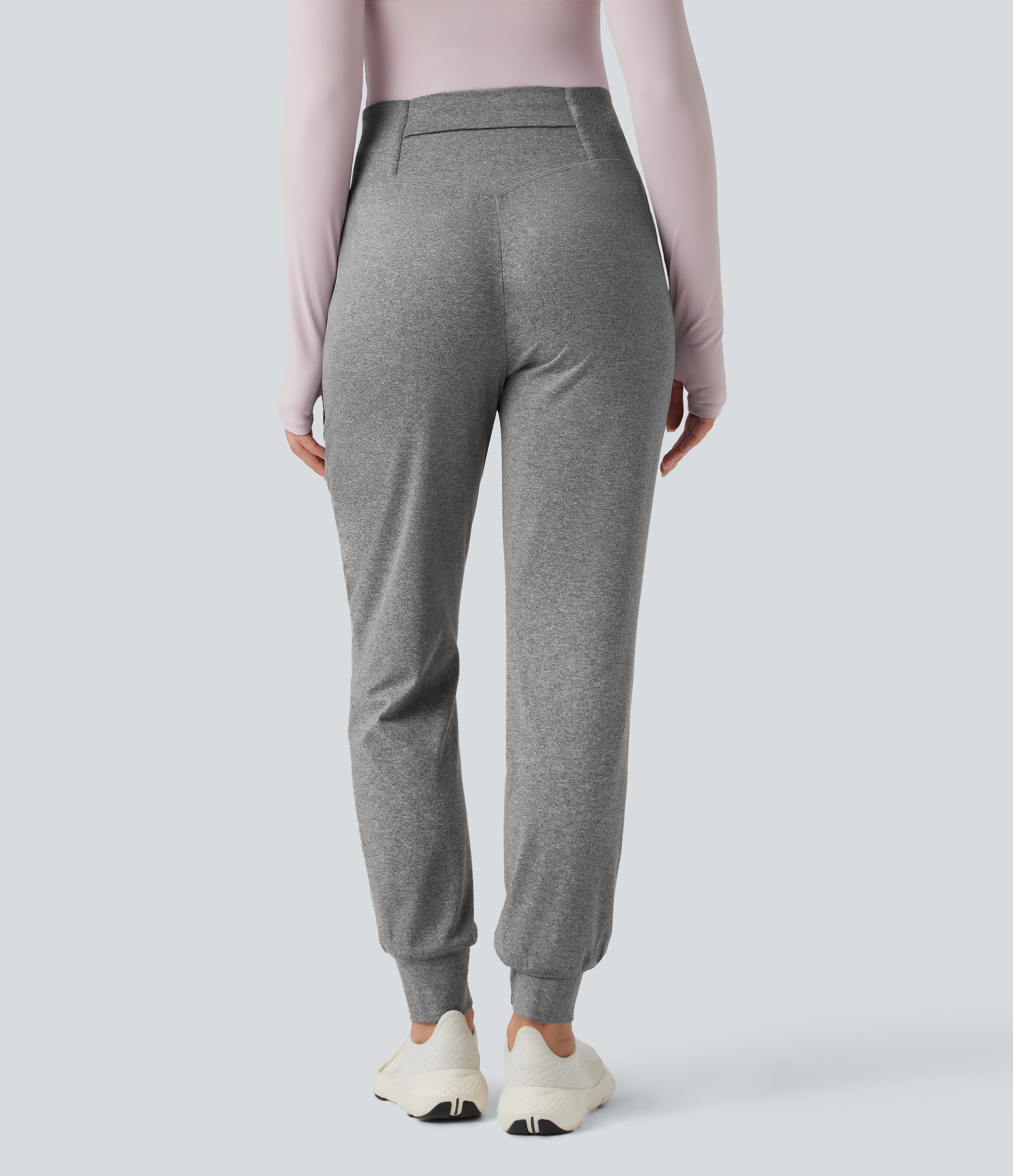 Mottled Light Grey Pantalones de yoga ajustados de tiro alto con bolsillos / 2