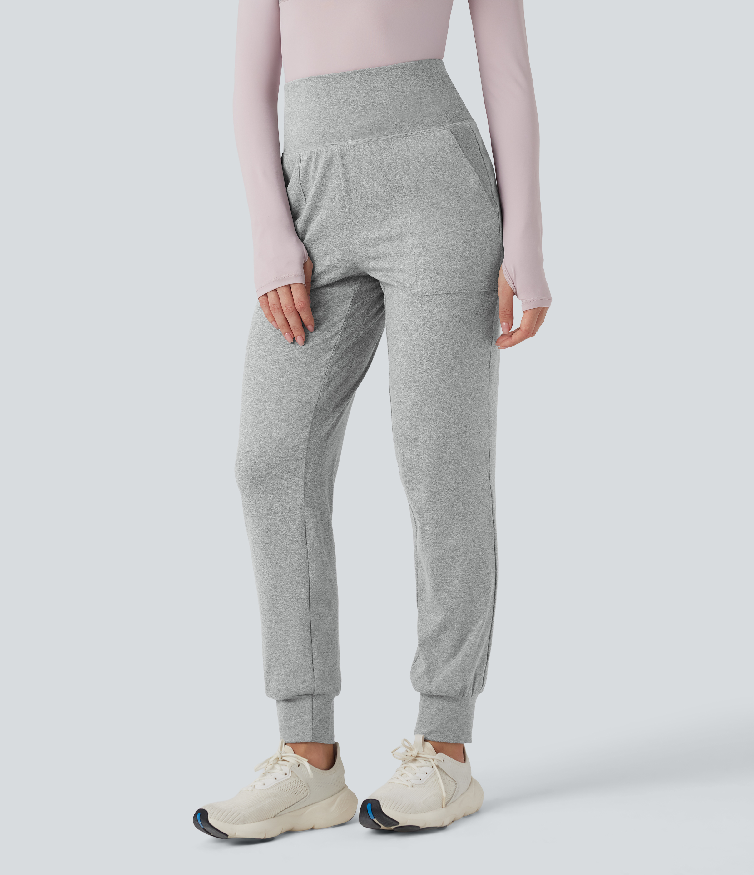 Fog Gray High Waisted Tapered Yoga Joggers with Pockets / 2