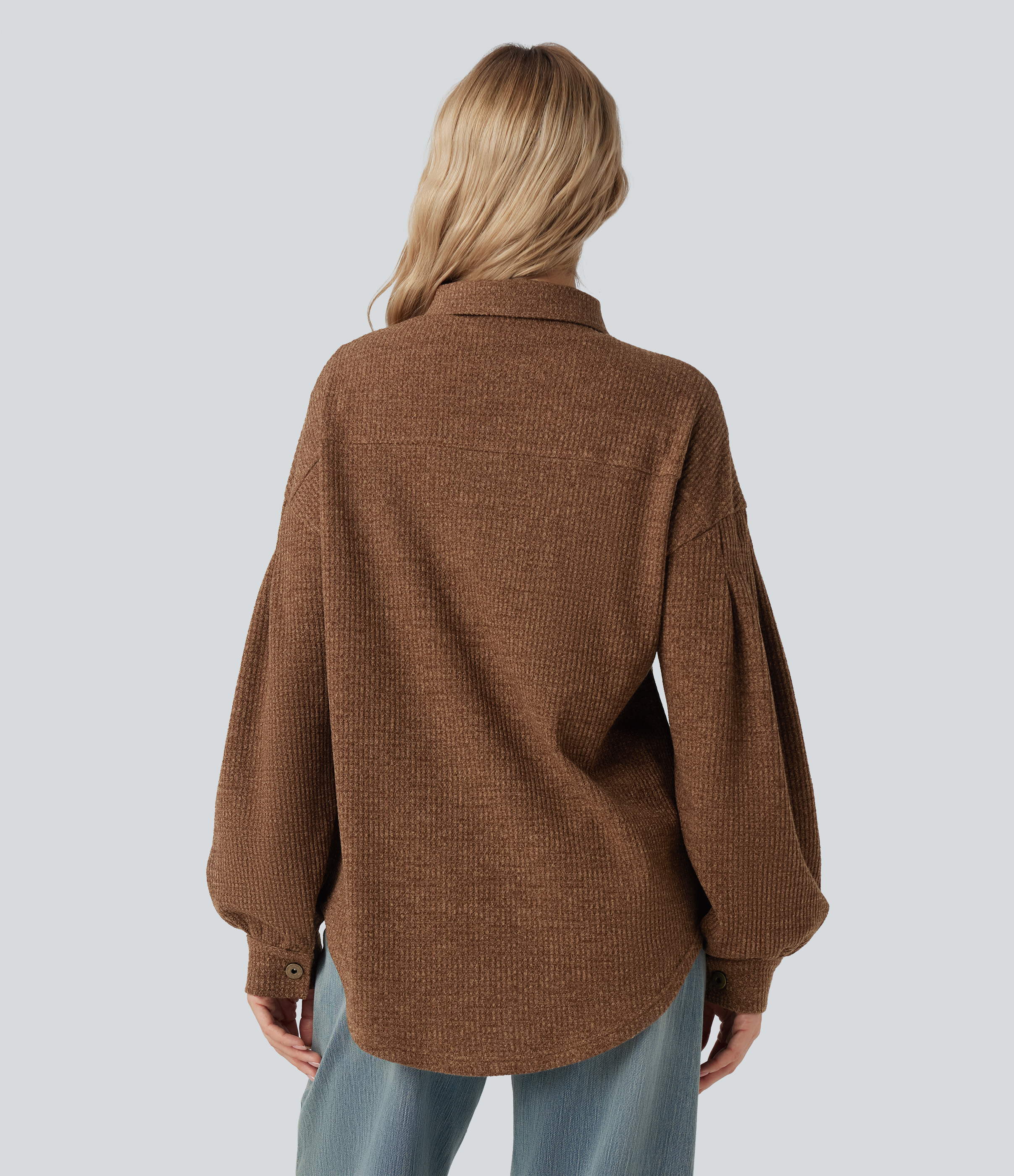 Toffee Veste décontractée maille gaufré manches longues ourlet arrondi avec poches / 2