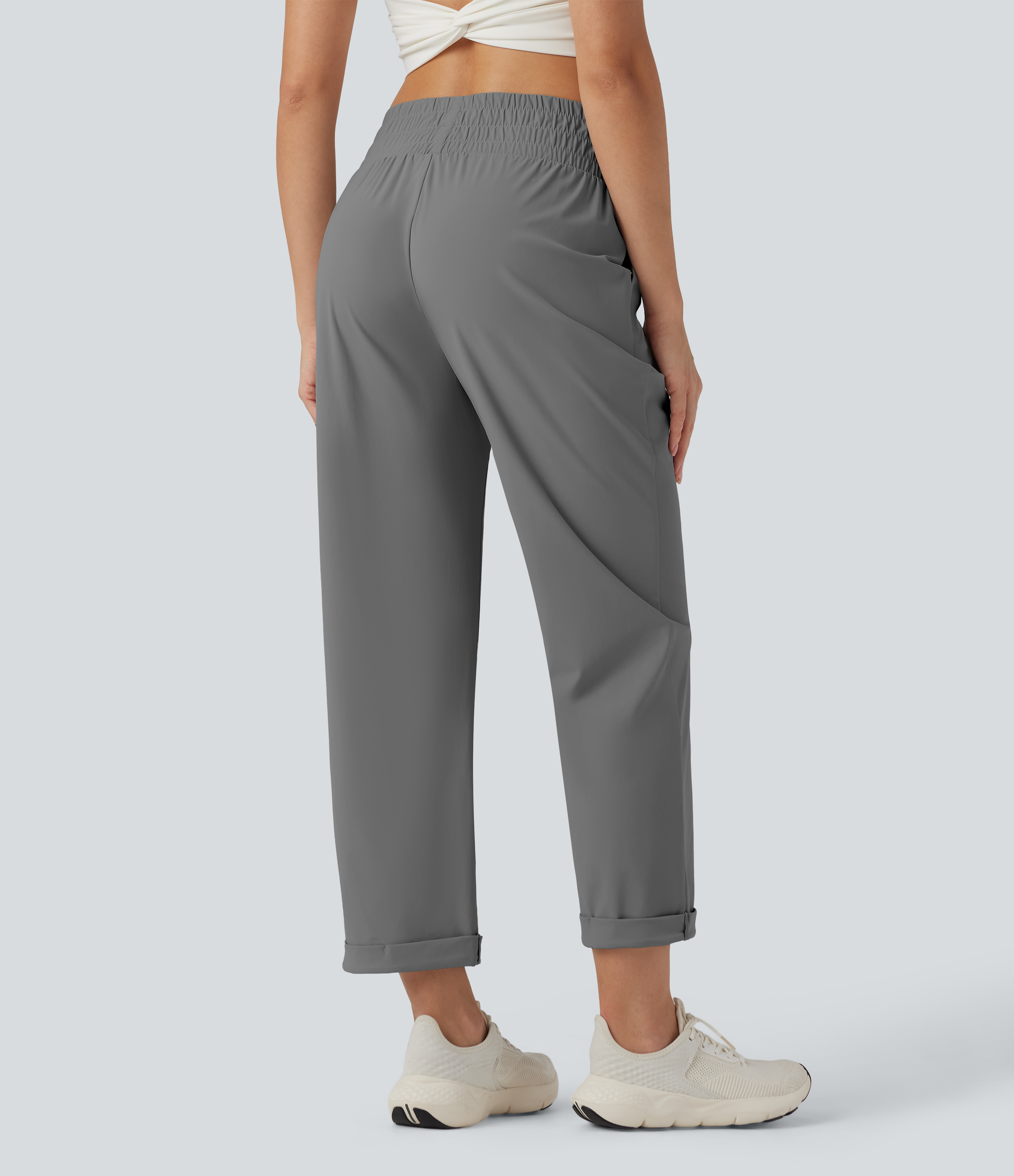 Steel Gray Pantalones de yoga ajustados de tiro alto alta con bolsillos / 2