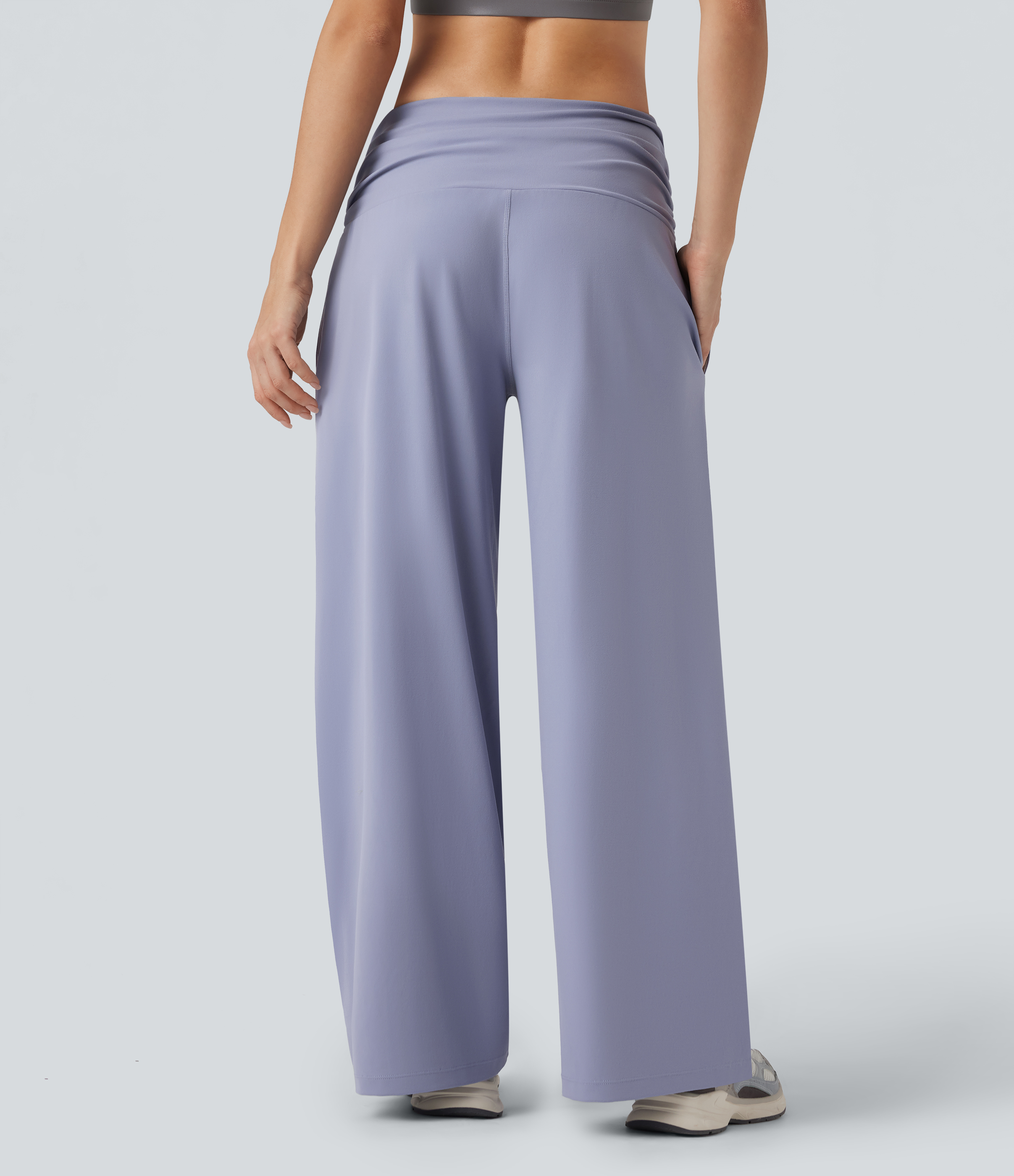 Icelandic Blue Pantalones de baile anchos fruncidos de tiro bajo con control de abdomen y bolsillos / 2