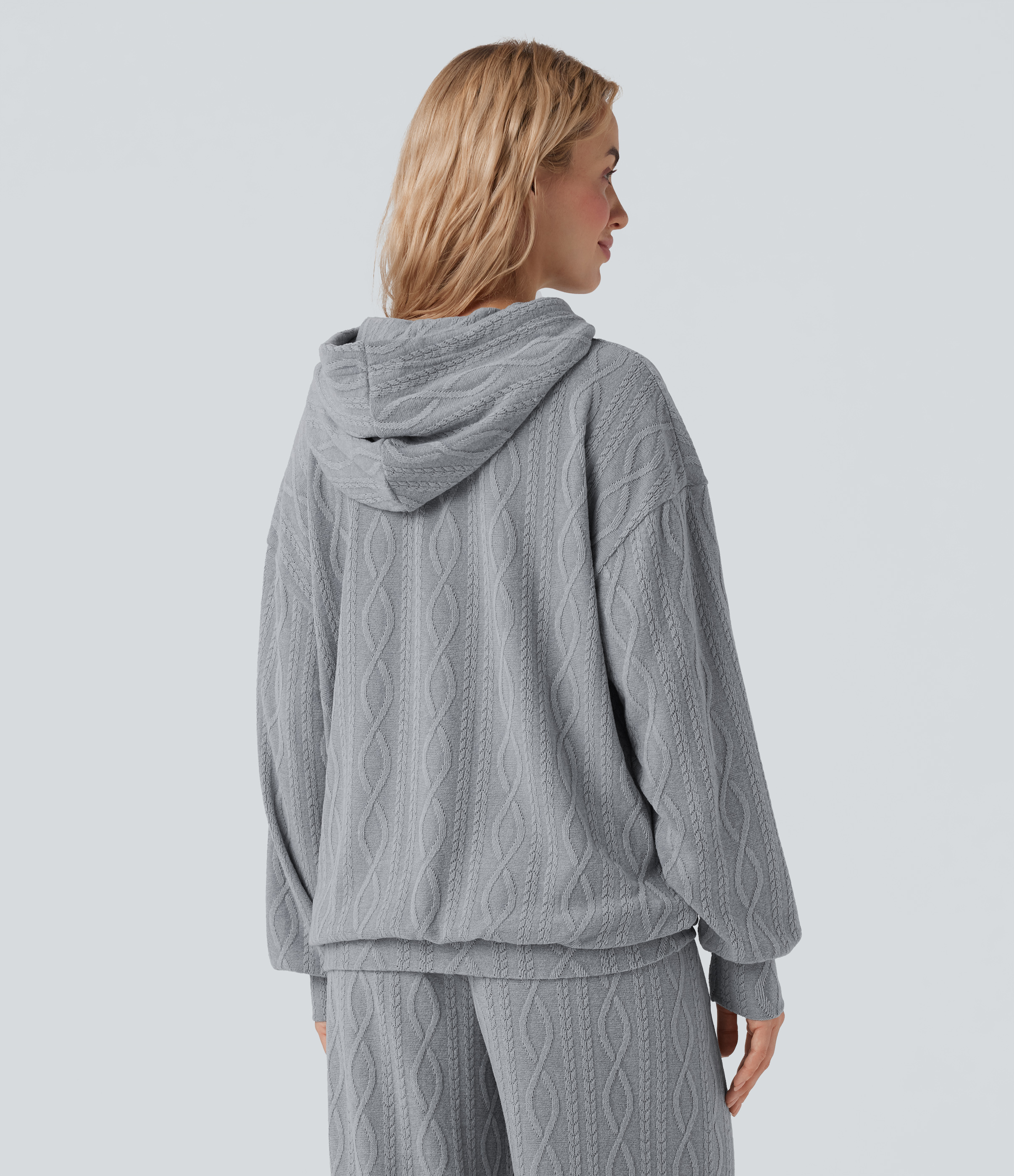 Weathervane Hooded Long Sleeve Oversized Cable Knit Casual Sweatshirt / 2