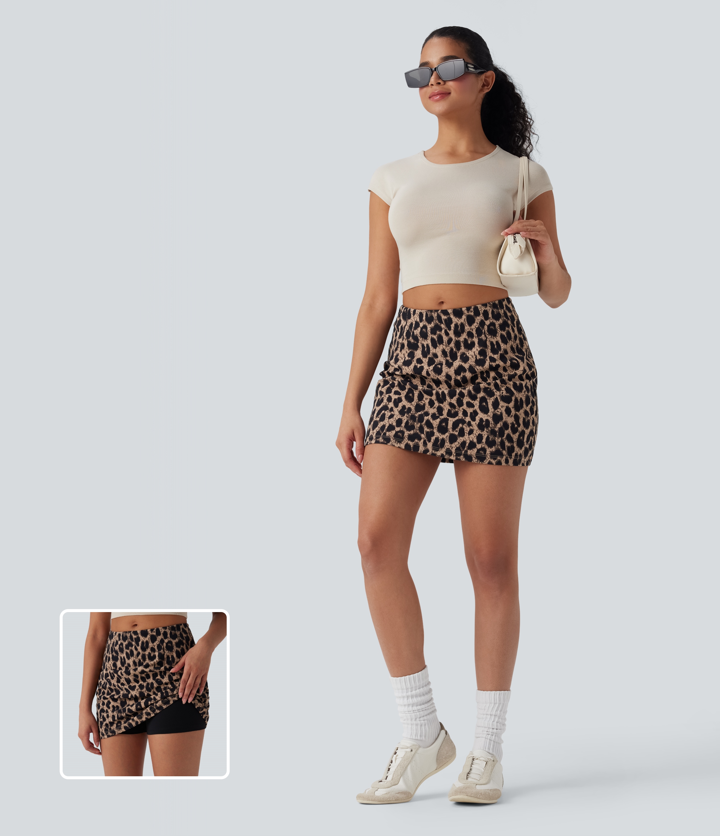 Toffee Leopard Halara UltraSculpt™ Leopard Print Mid Rise 2-in-1 Bodycon Mini Casual Skirt / 1
