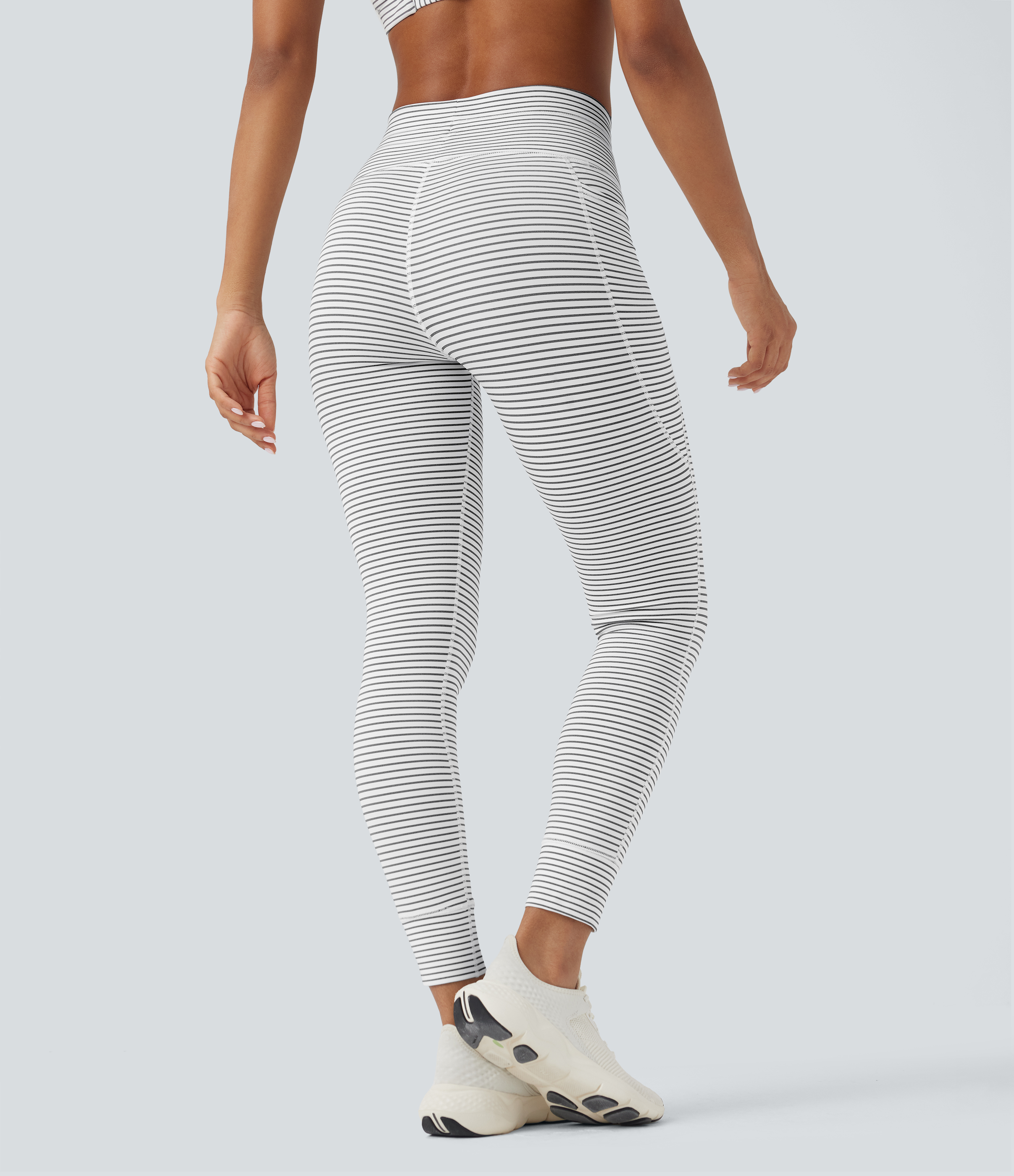 Zebra Ripple High Waisted Drawstring Striped Yoga Leggings with Pockets / 2