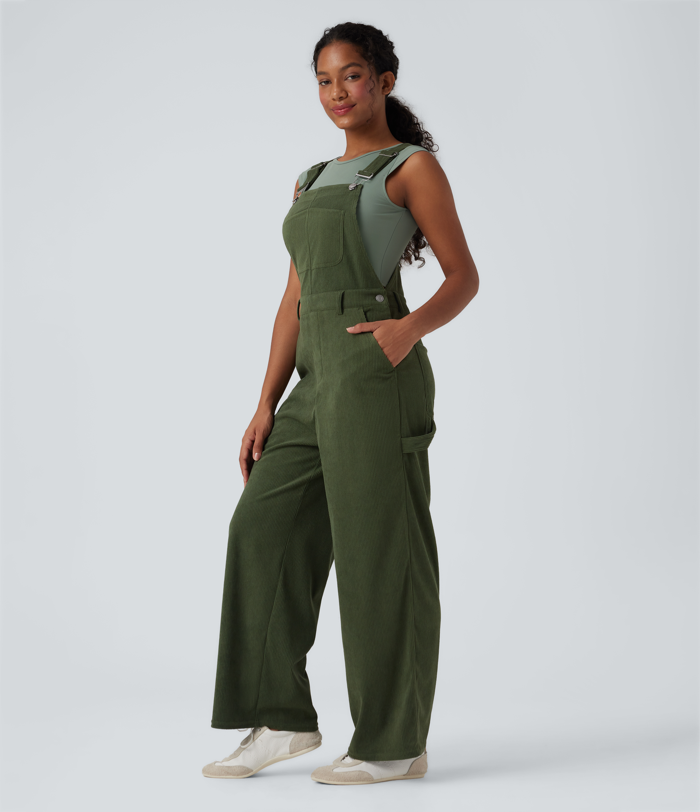 Corduroy Straight Leg Casual Overalls with Pockets