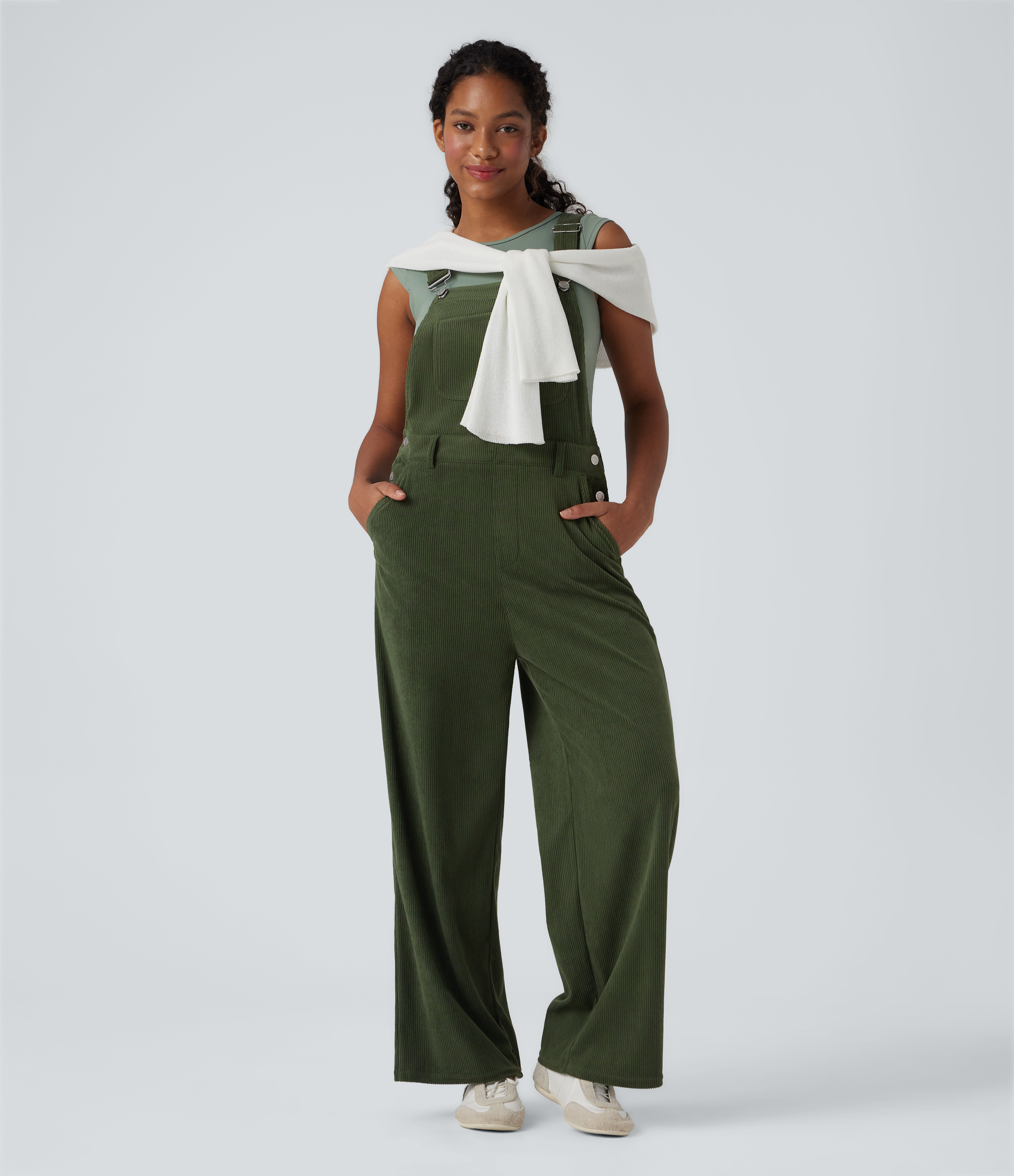 Corduroy Straight Leg Casual Overalls with Pockets