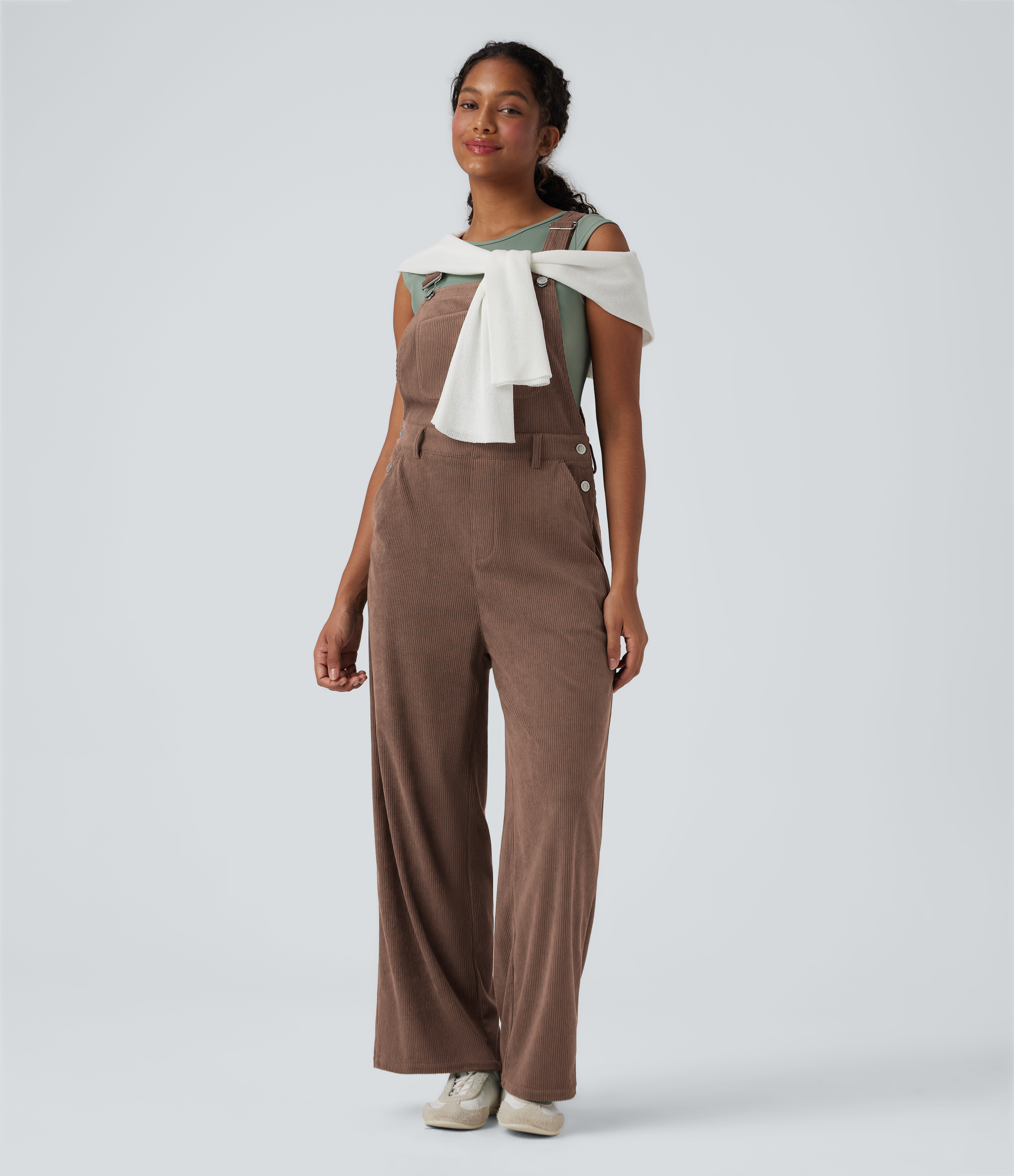 Corduroy Straight Leg Casual Overalls with Pockets