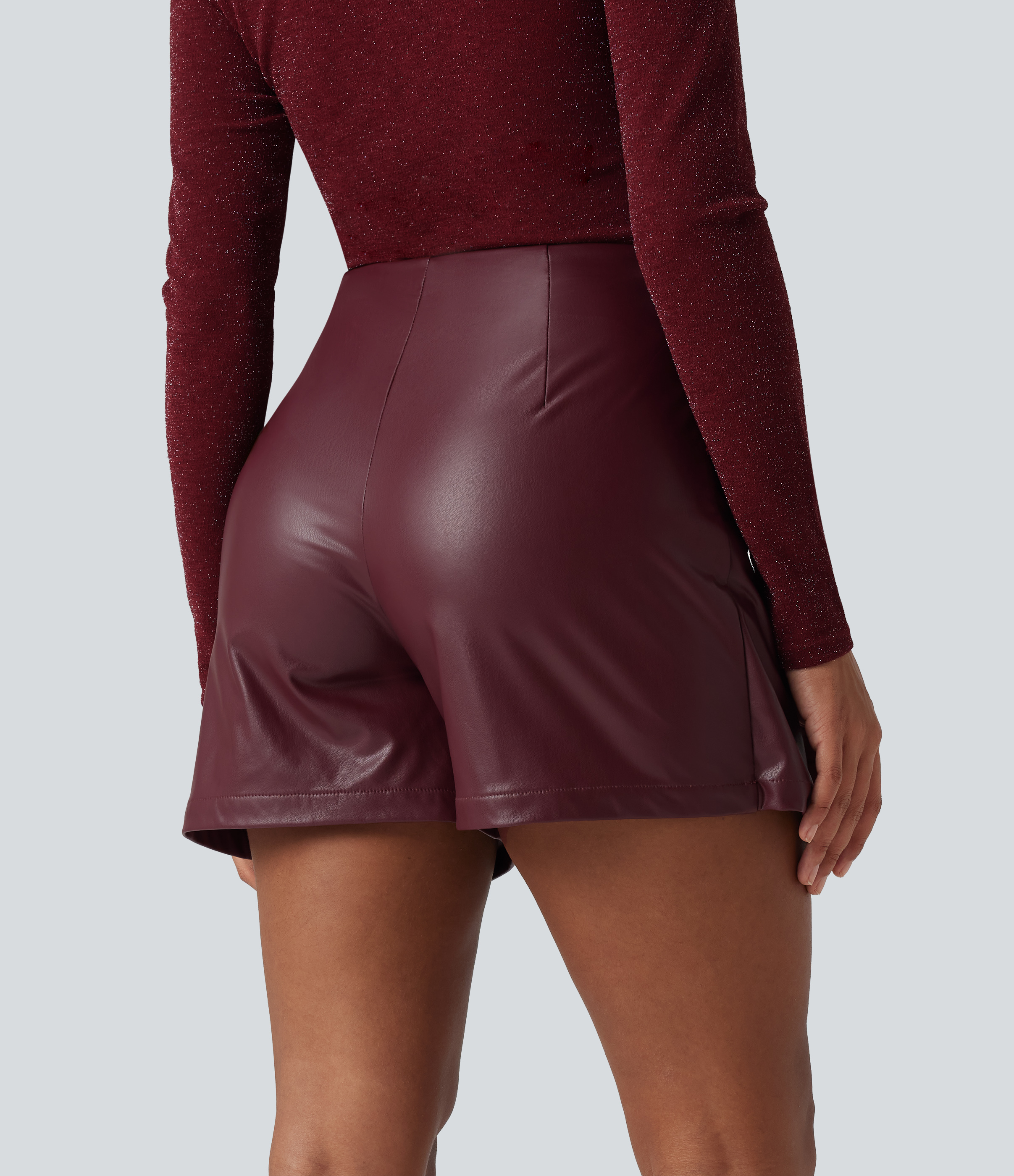 Red Mahogany Falda pantalón casual de cuero sintético con tiro alto / 2