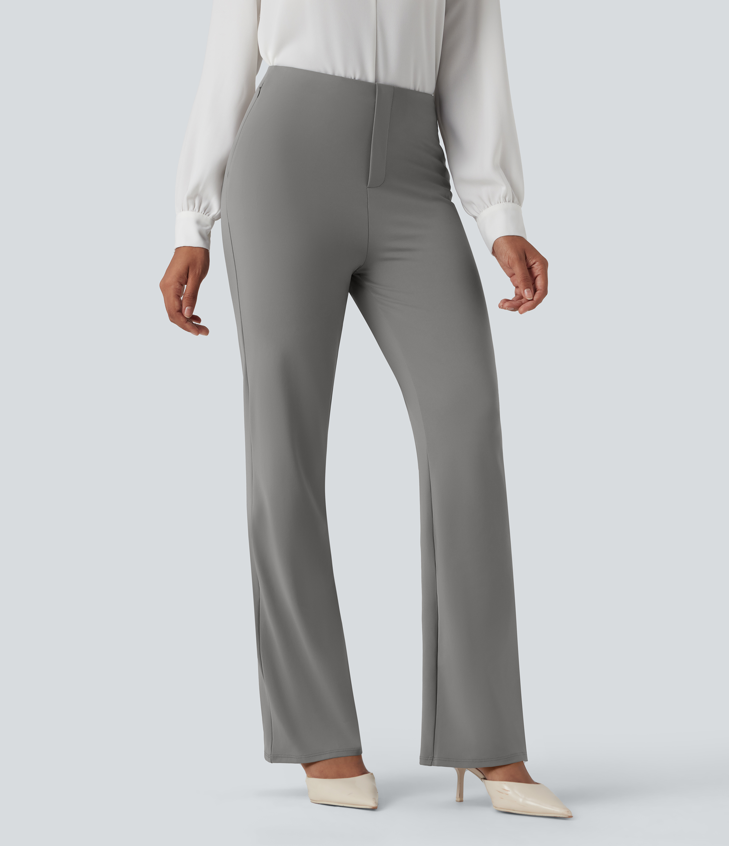 Silent Storm Pantalones de oficina Halara Flex™ de tiro alto y corte acampanado con bolsillos / 1