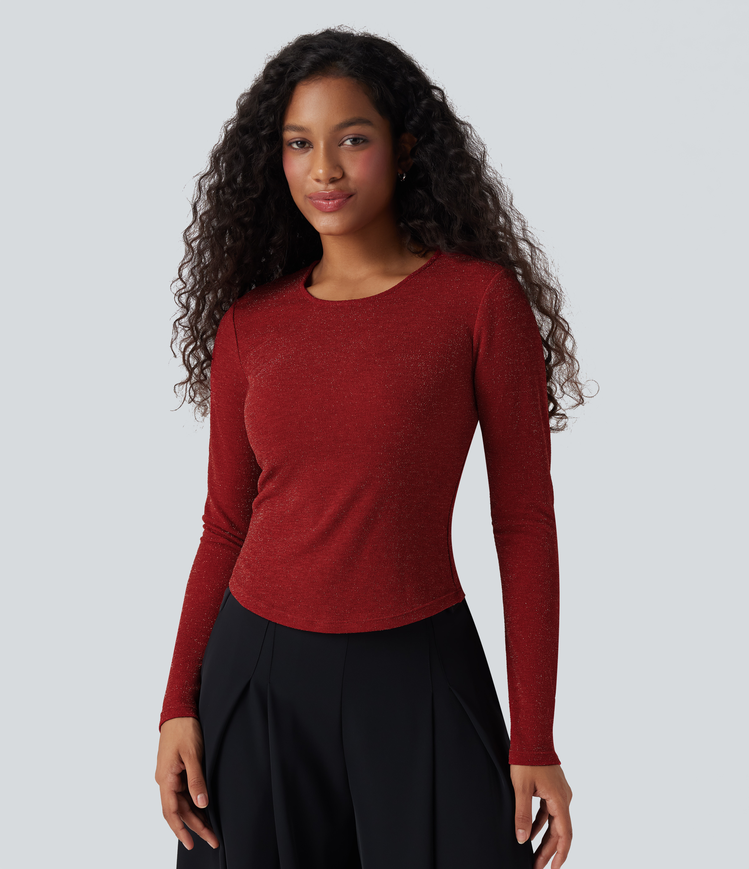 Crew Neck Long Sleeve Sparkle Top