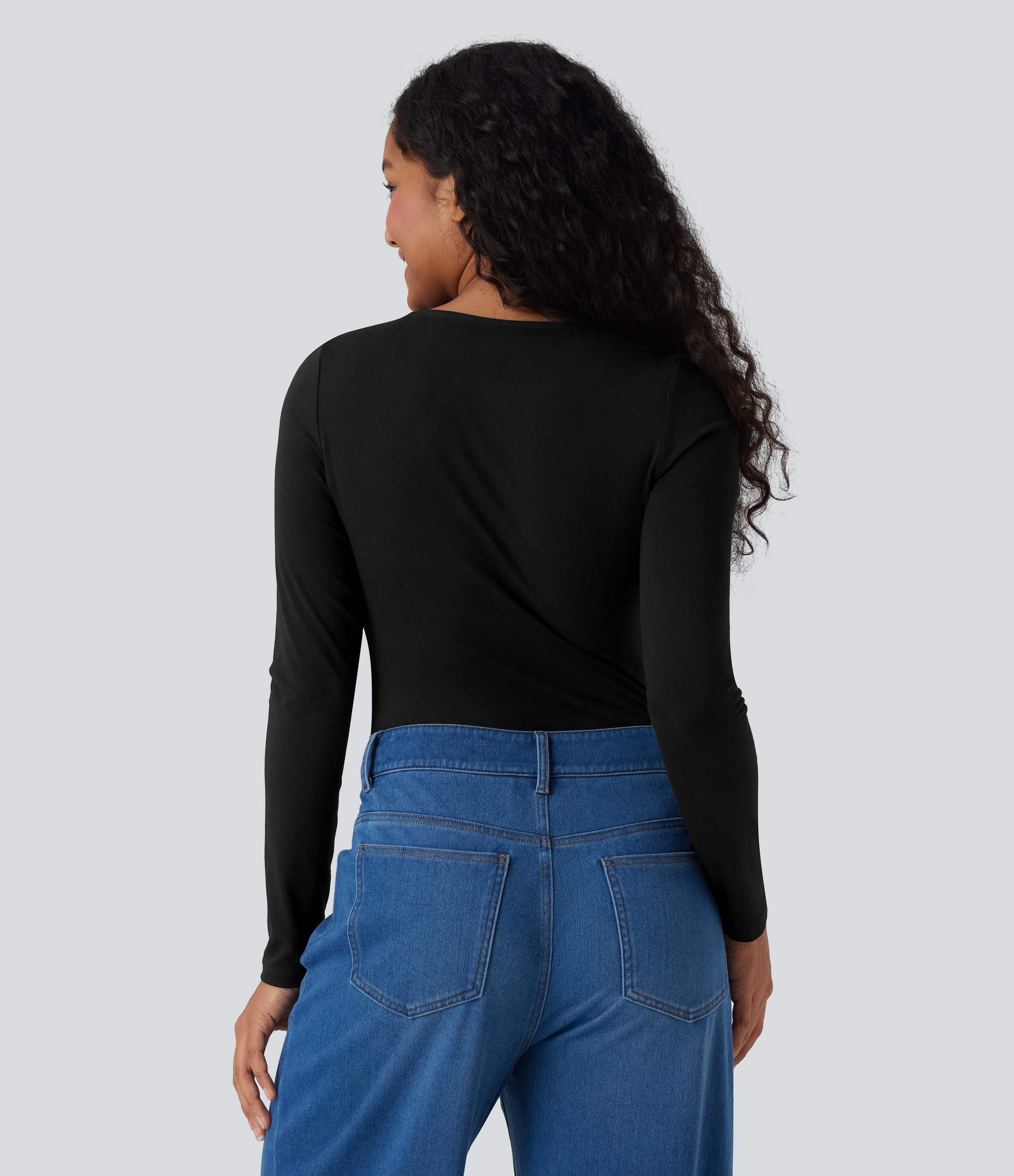 Black Top casual de manga larga con escote en V profundo / 2