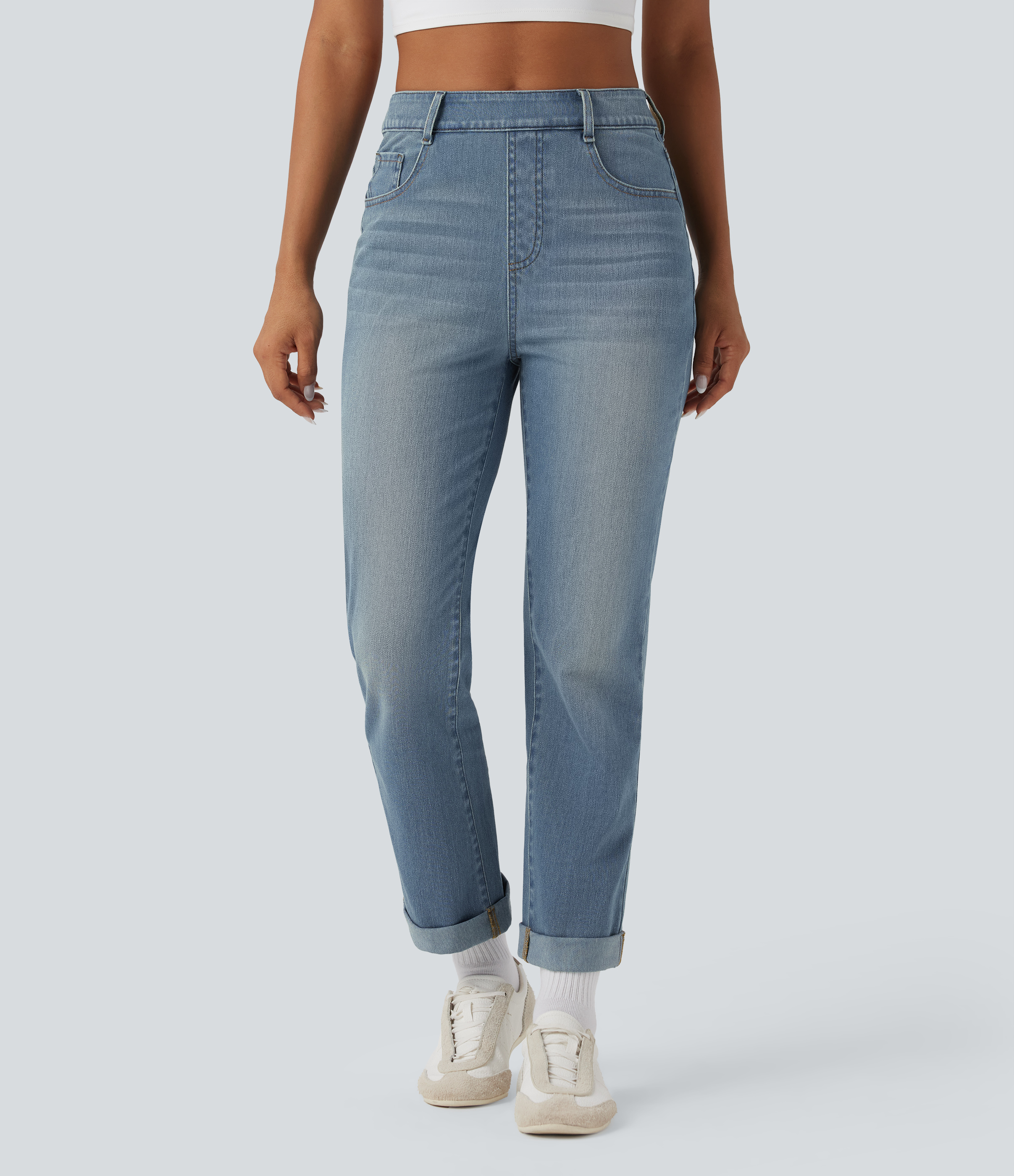 Jeans ajustados casuales Halara Flex™ de tiro alto con dobladillo enrollado y bolsillos 
