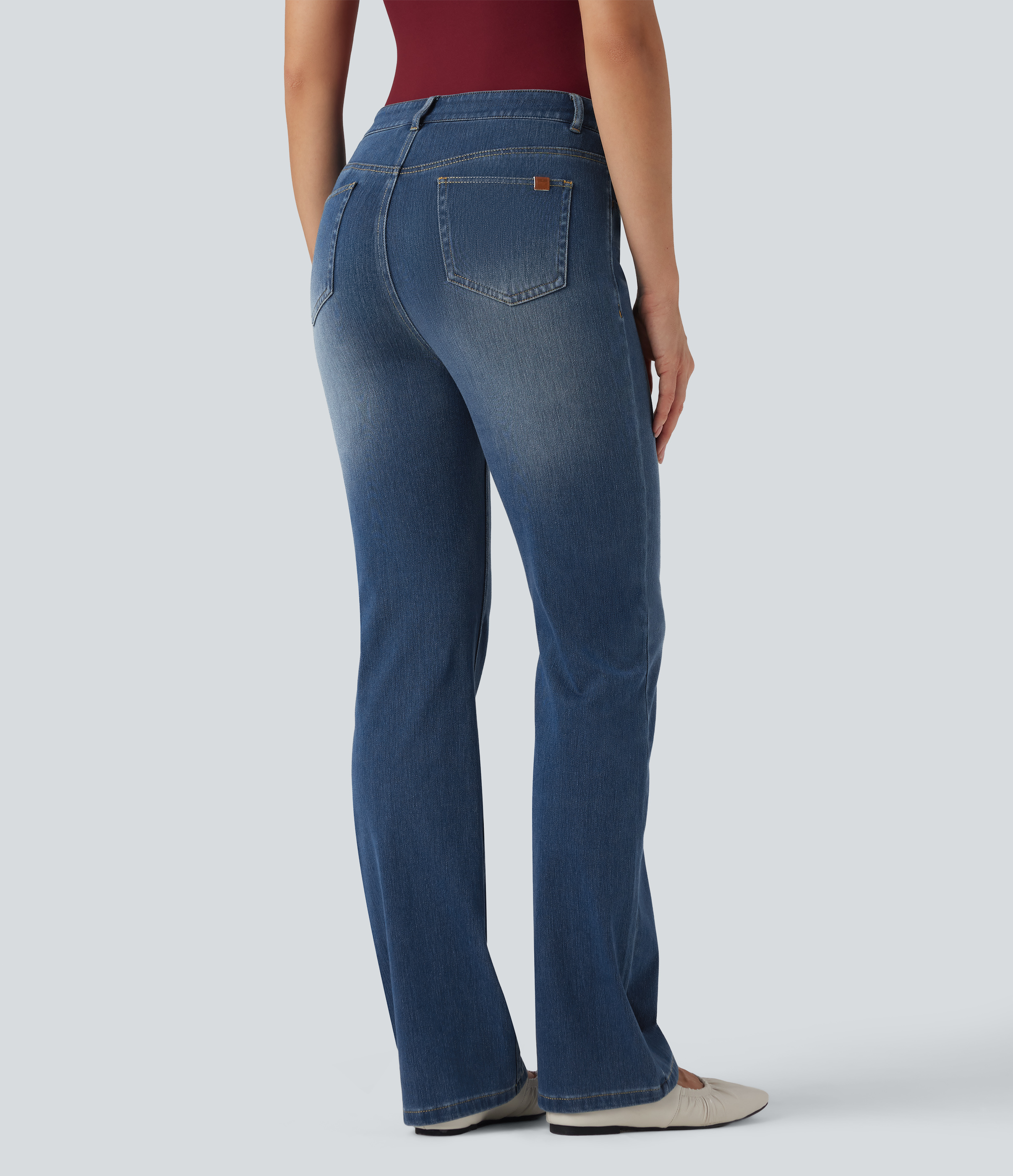 Tide Blue Denim Vaqueros acampanados Halara Flex™ casuales de tiro alto con bolsillos  / 2