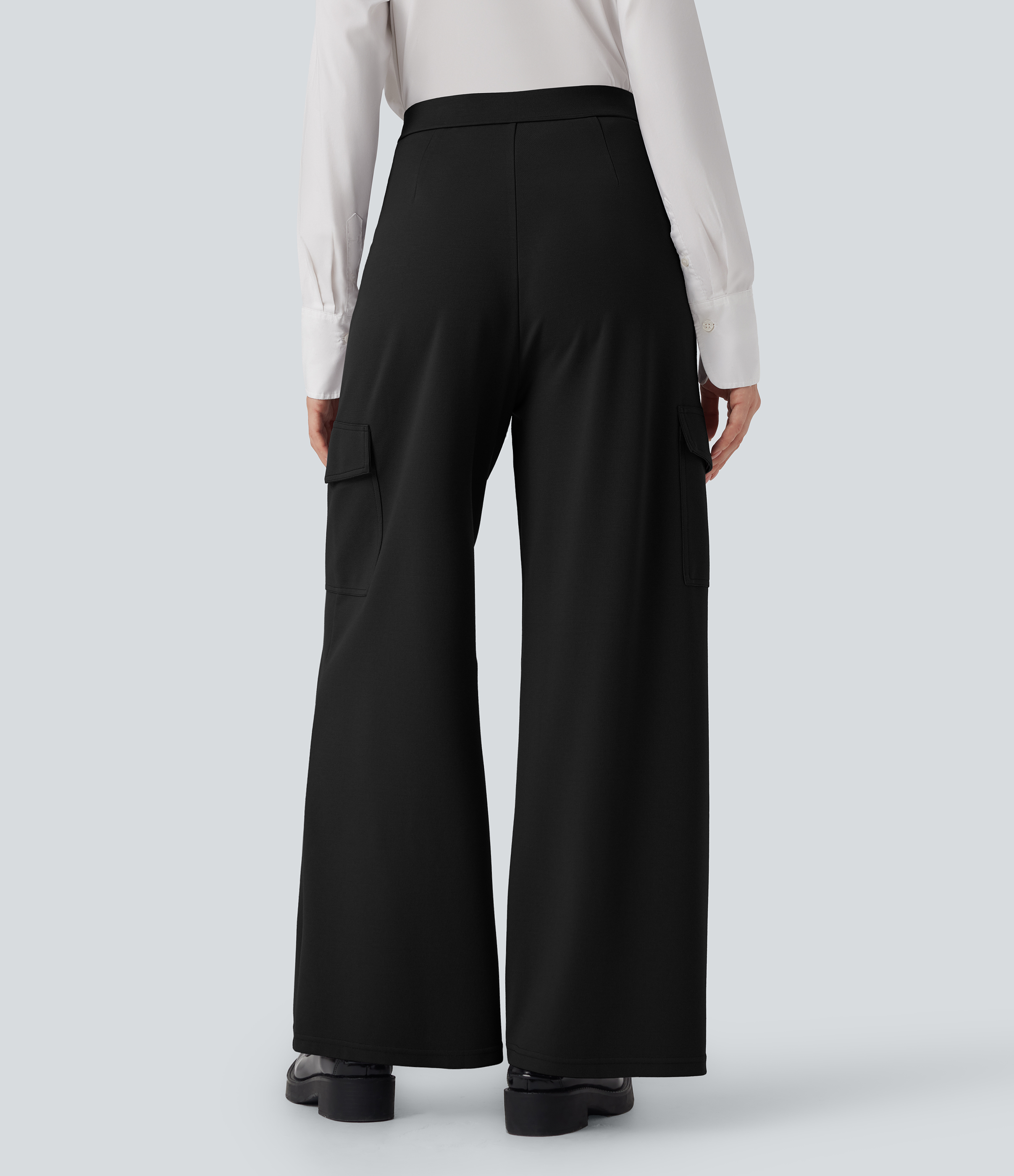 Black Pantalones de oficina cargo Halara Flex™ de tiro alto y pierna recta con bolsillos / 2