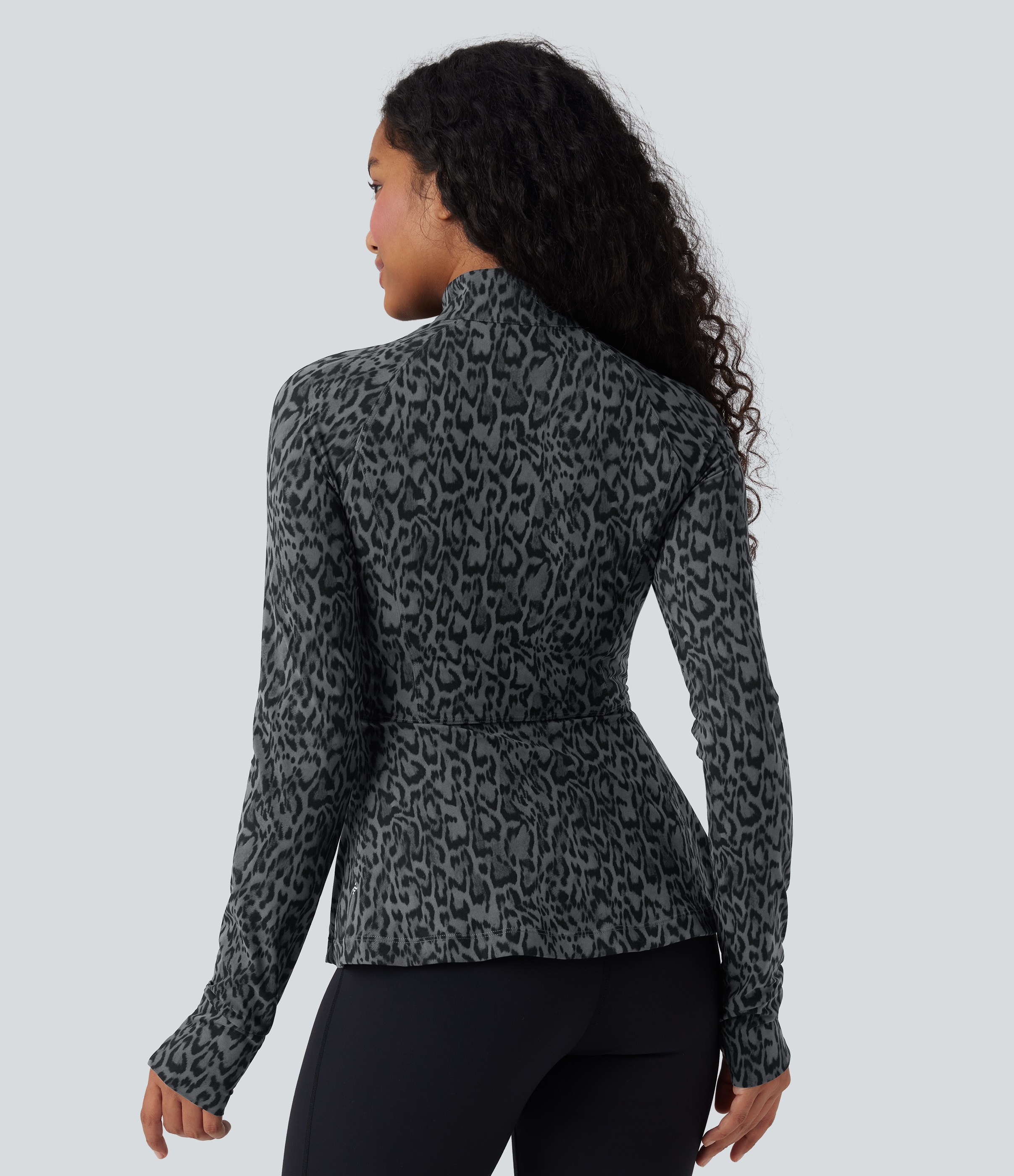 Shadow Leopard Halara UltraSculpt™ Leopard Print Stand Collar Long Sleeve Thumb Hole Casual Jacket with Pockets / 2