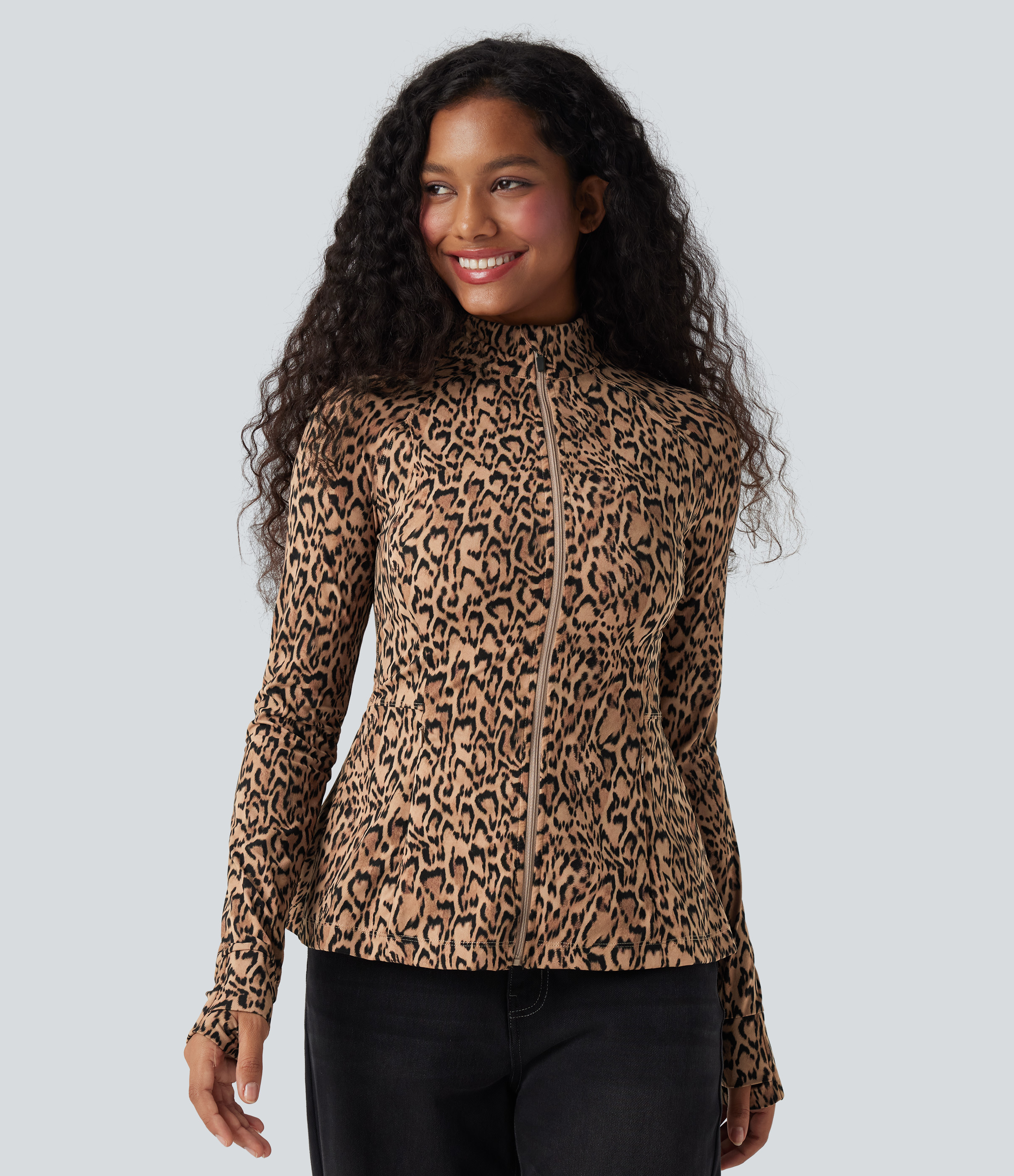Women's Halara UltraSculpt™ Leopard Print Stand Collar Long Sleeve