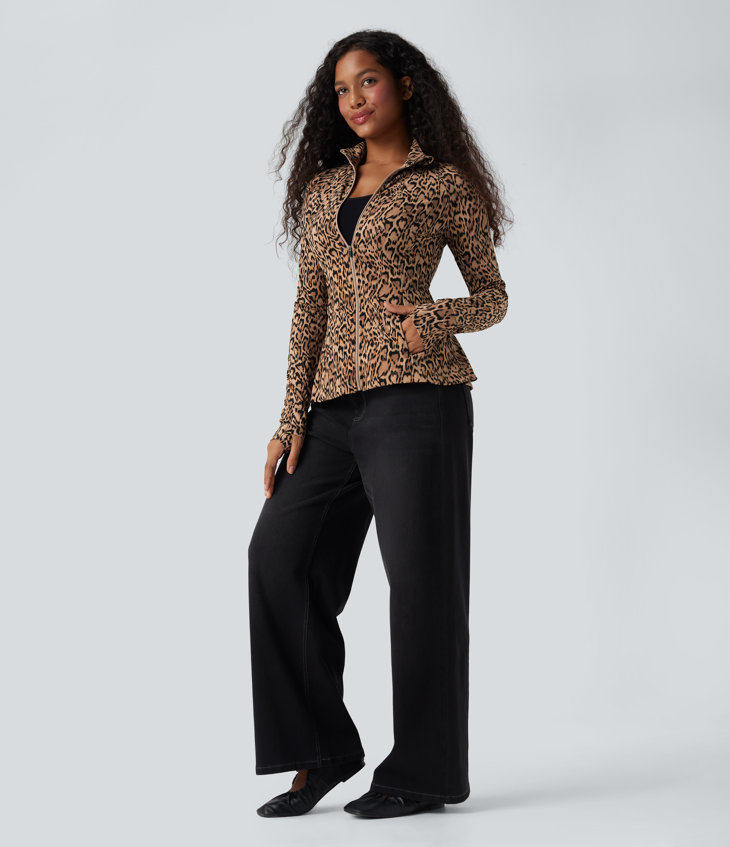 Women's Halara UltraSculpt™ Leopard Print Stand Collar Long Sleeve