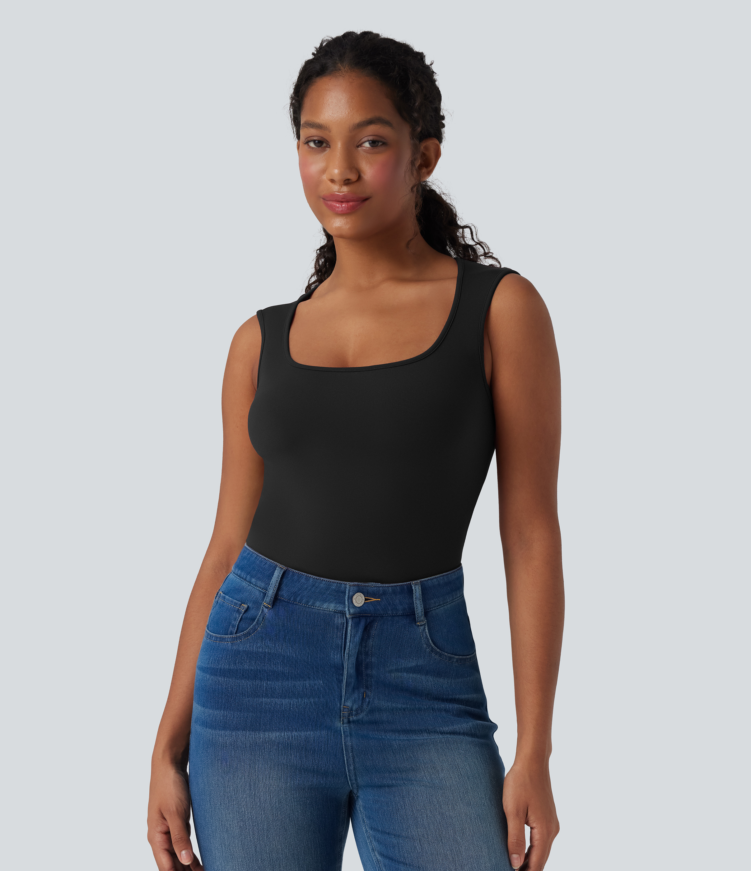 Negro Top casual sin mangas con cuello redondo / 1