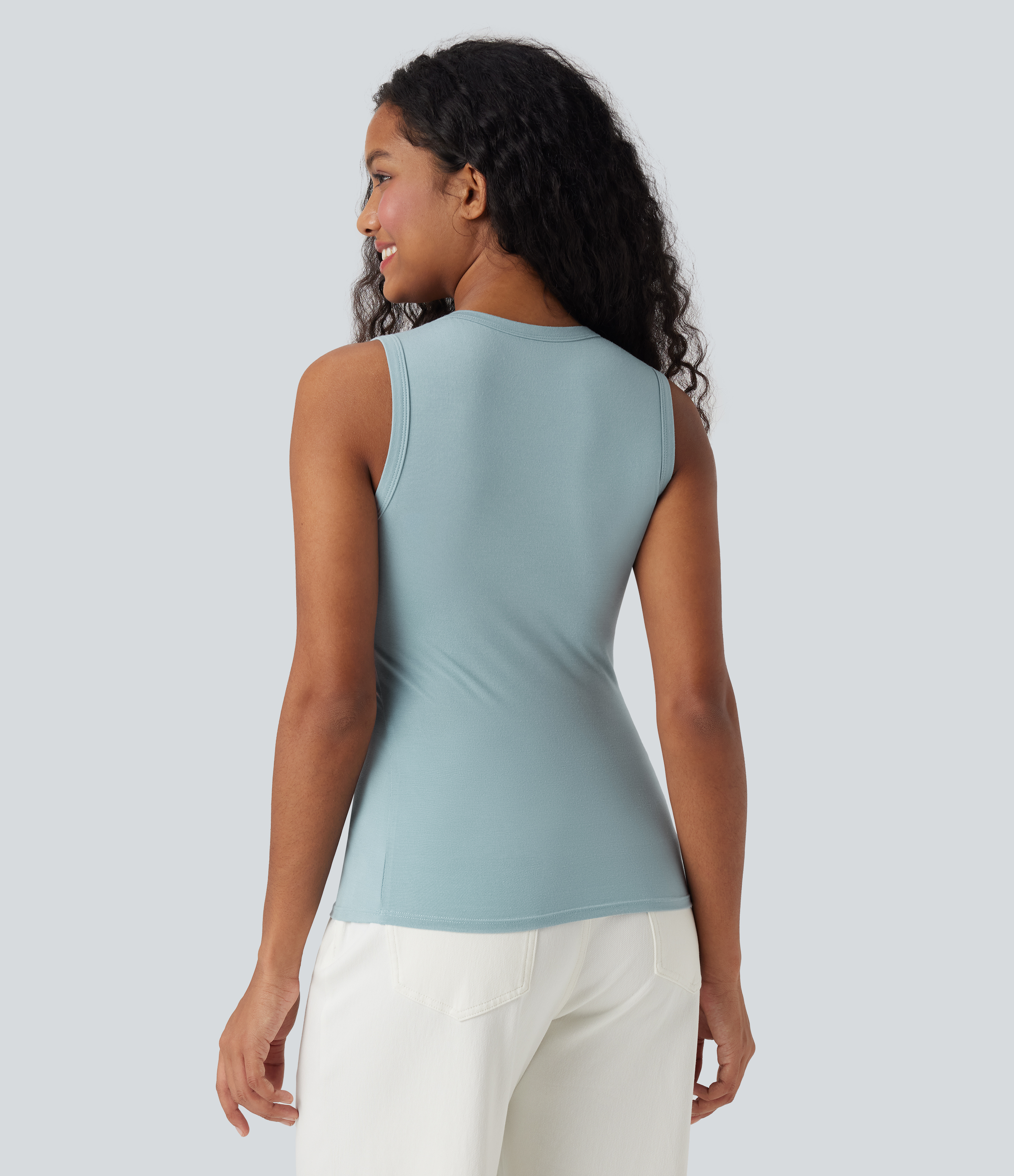 Sterling Blue Top sans manches à encolure en U, coupe slim, style décontracté / 2