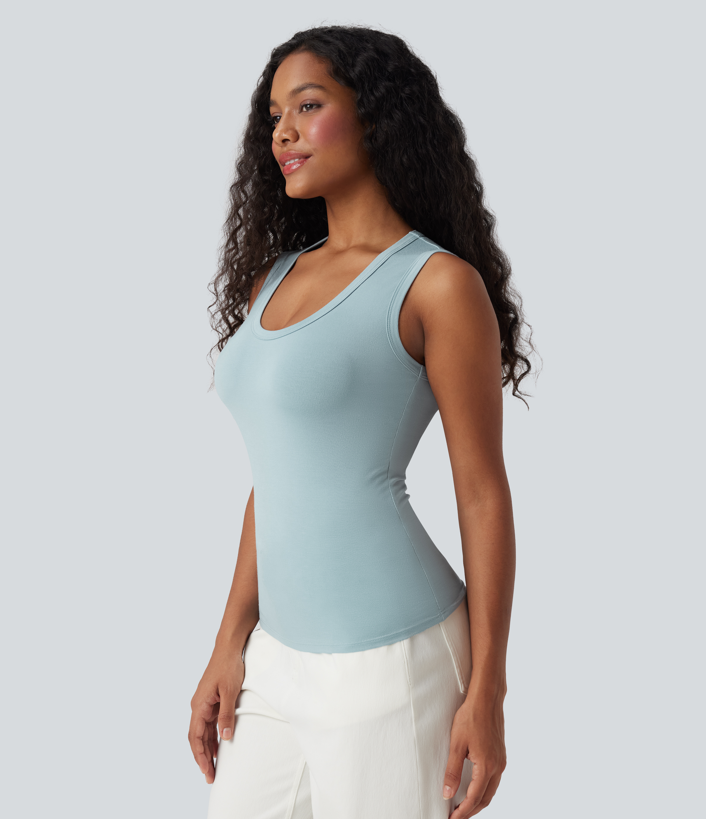 Sterling Blue Top sans manches à encolure en U, coupe slim, style décontracté / 1