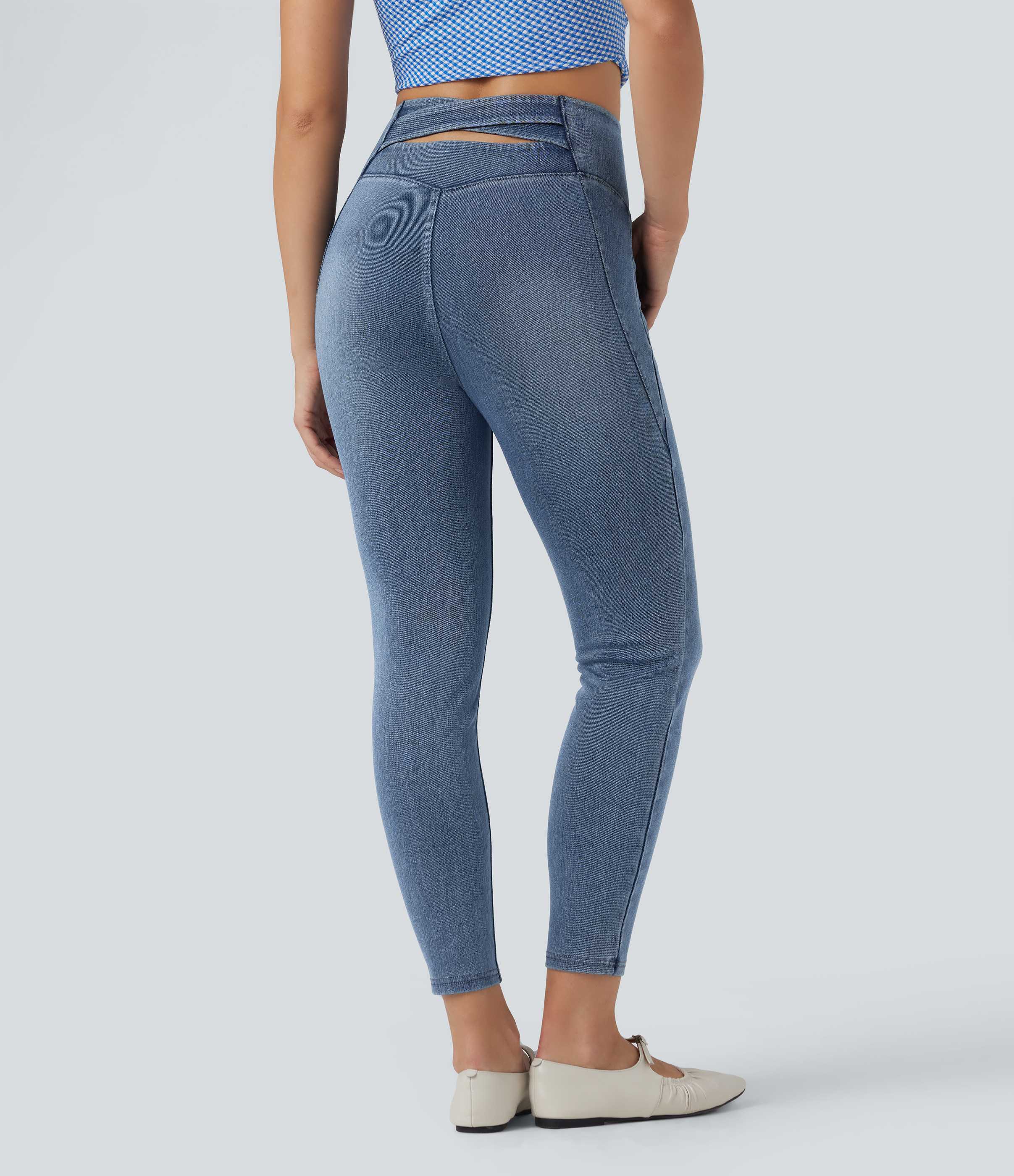 Halara Flex™ High Waisted Crossover Back 7/8 Skinny Casual Jeans with Pockets