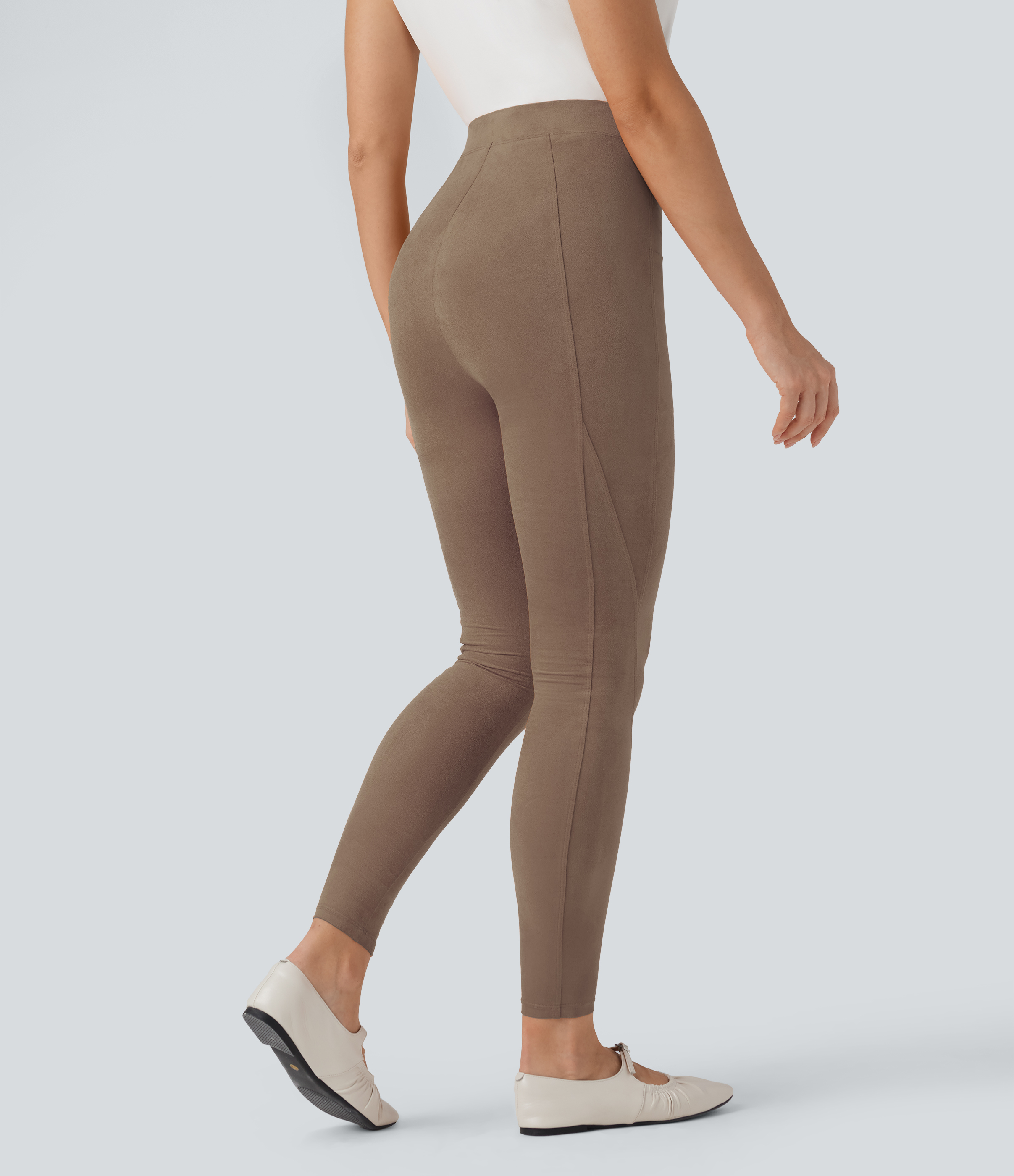 Coca Mocha Leggings casuales de ante de 7/8 con tiro alto y control de abdomen con bolsillos / 2