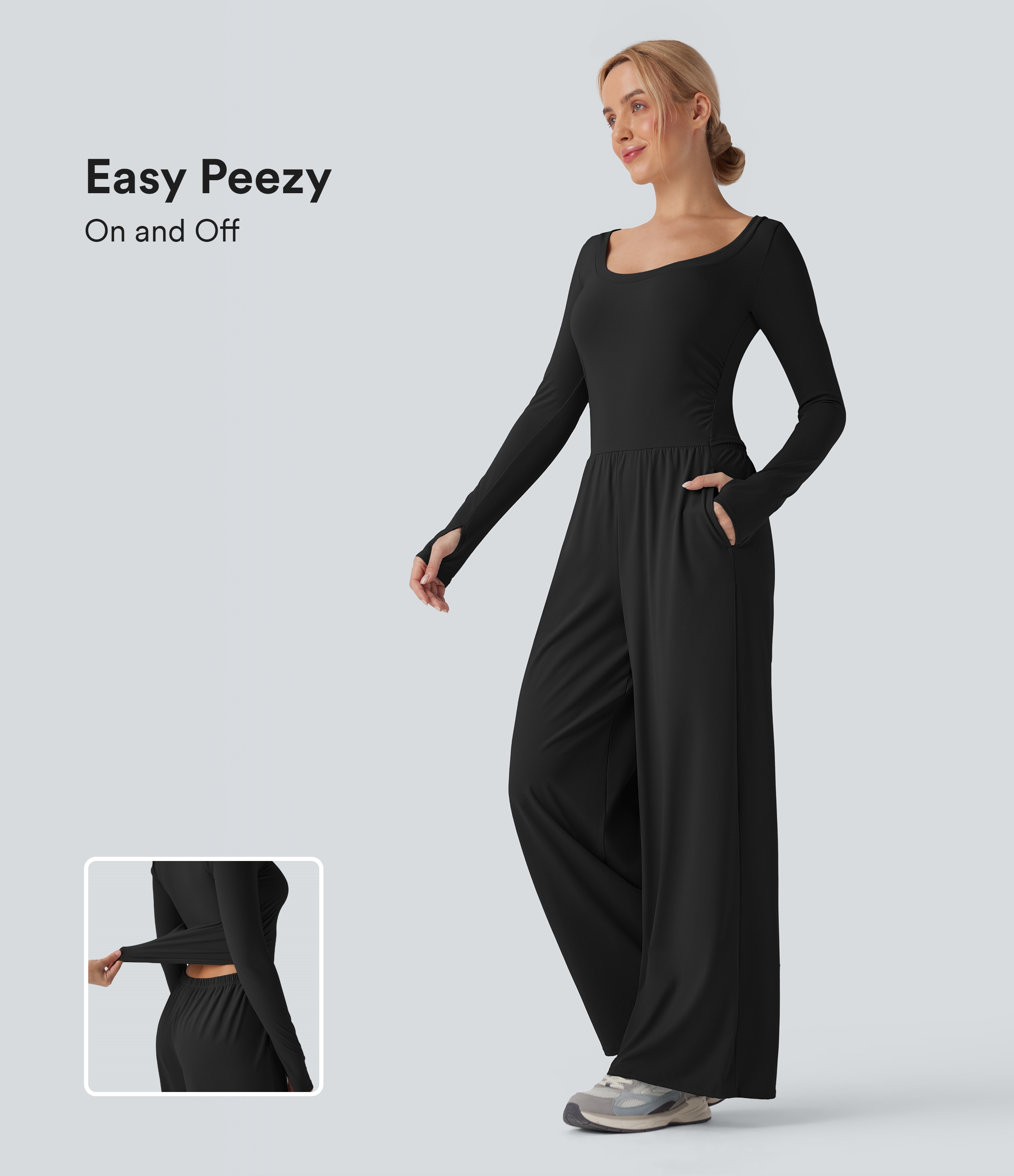 Halara SoftlyZero™ Airy Long Sleeve Thumb Hole InstantCool Workout Jumpsuit with Pockets-Easy Peezy Edition Workout Dress