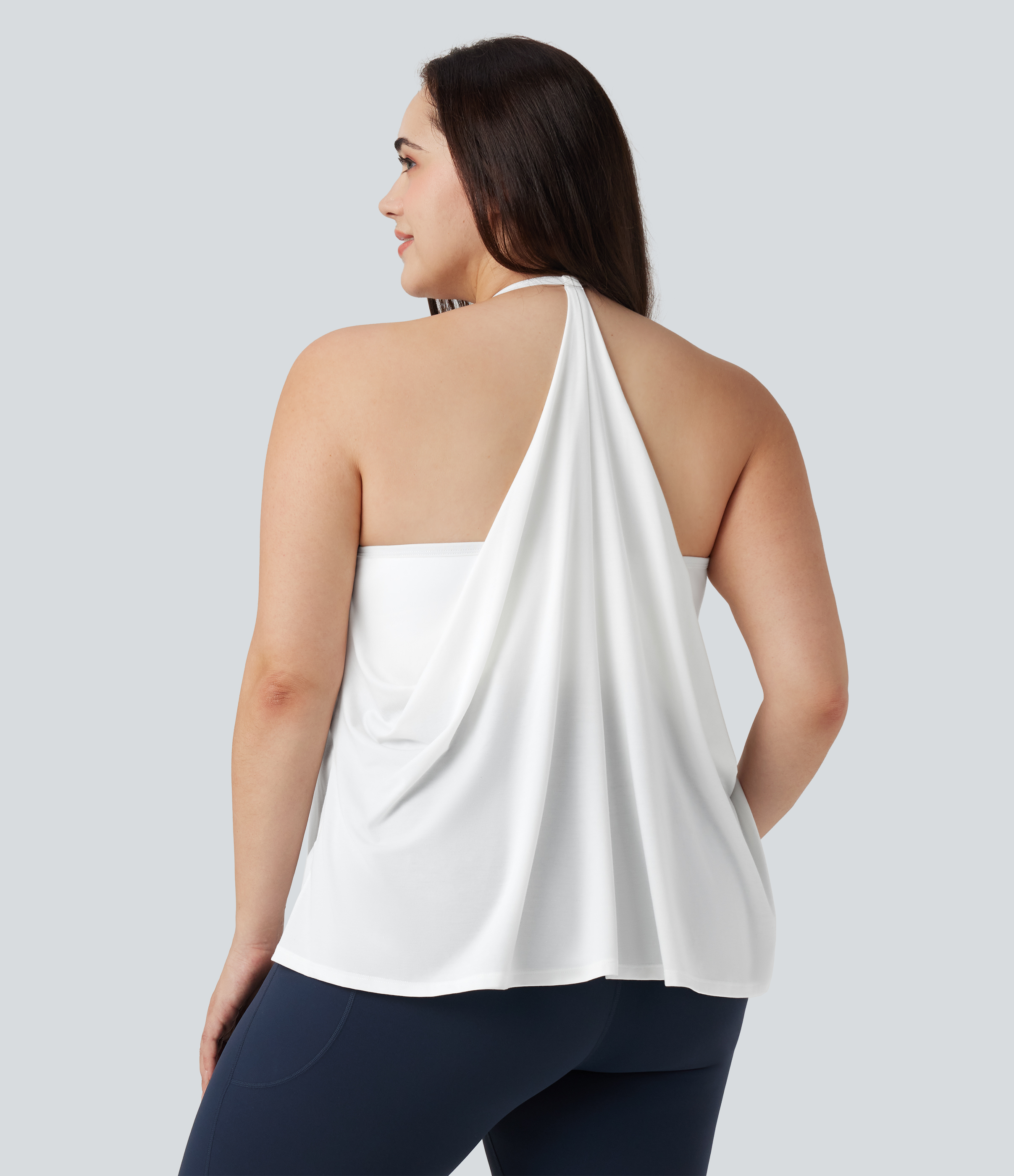 Plus Size SoftlyZero™ Airy Halter Draped Cool Touch Yoga Sports Top-UPF50+