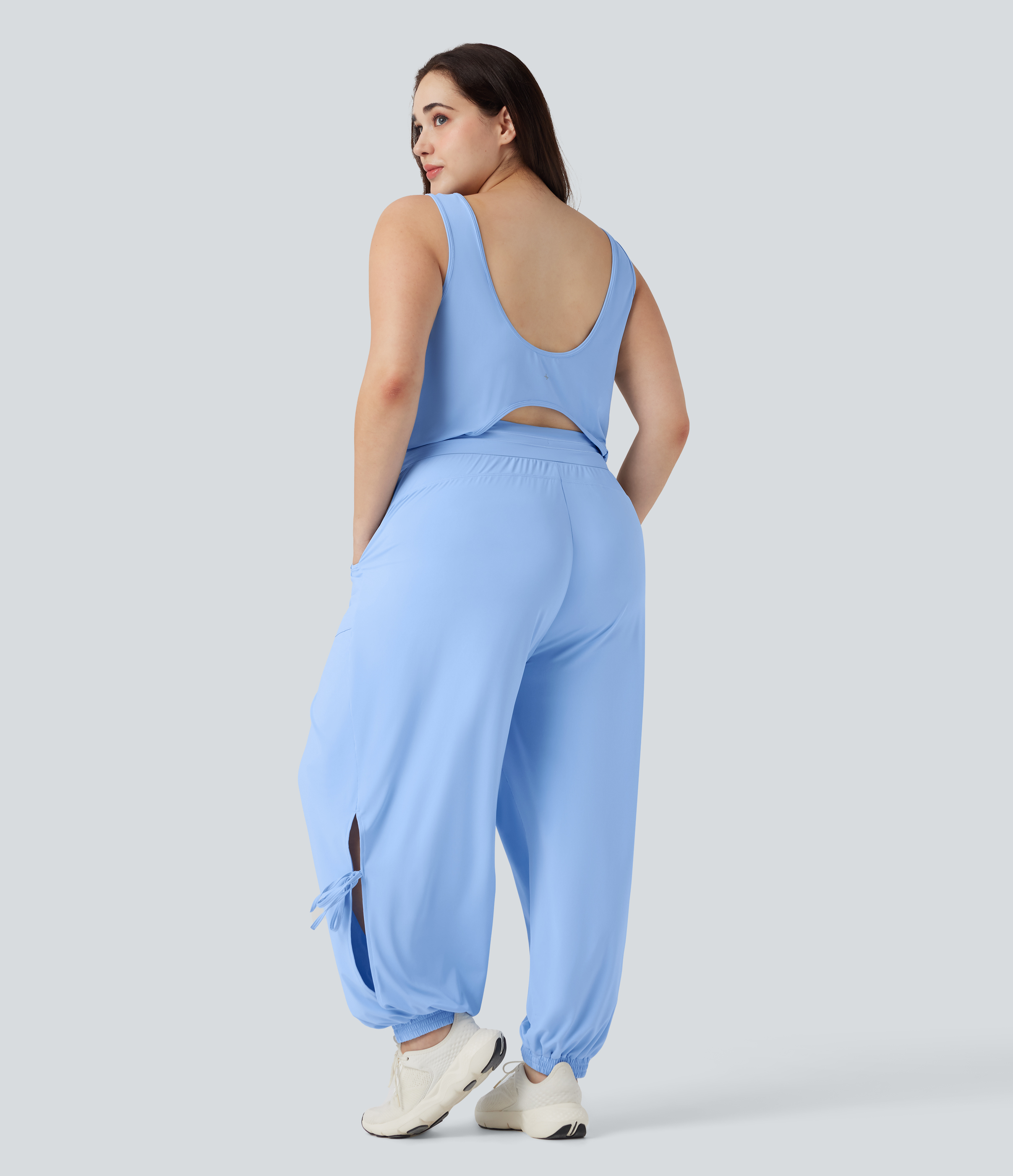 Plus Size Drawstring Waist Short Sleeve Jumpsuit main image 0