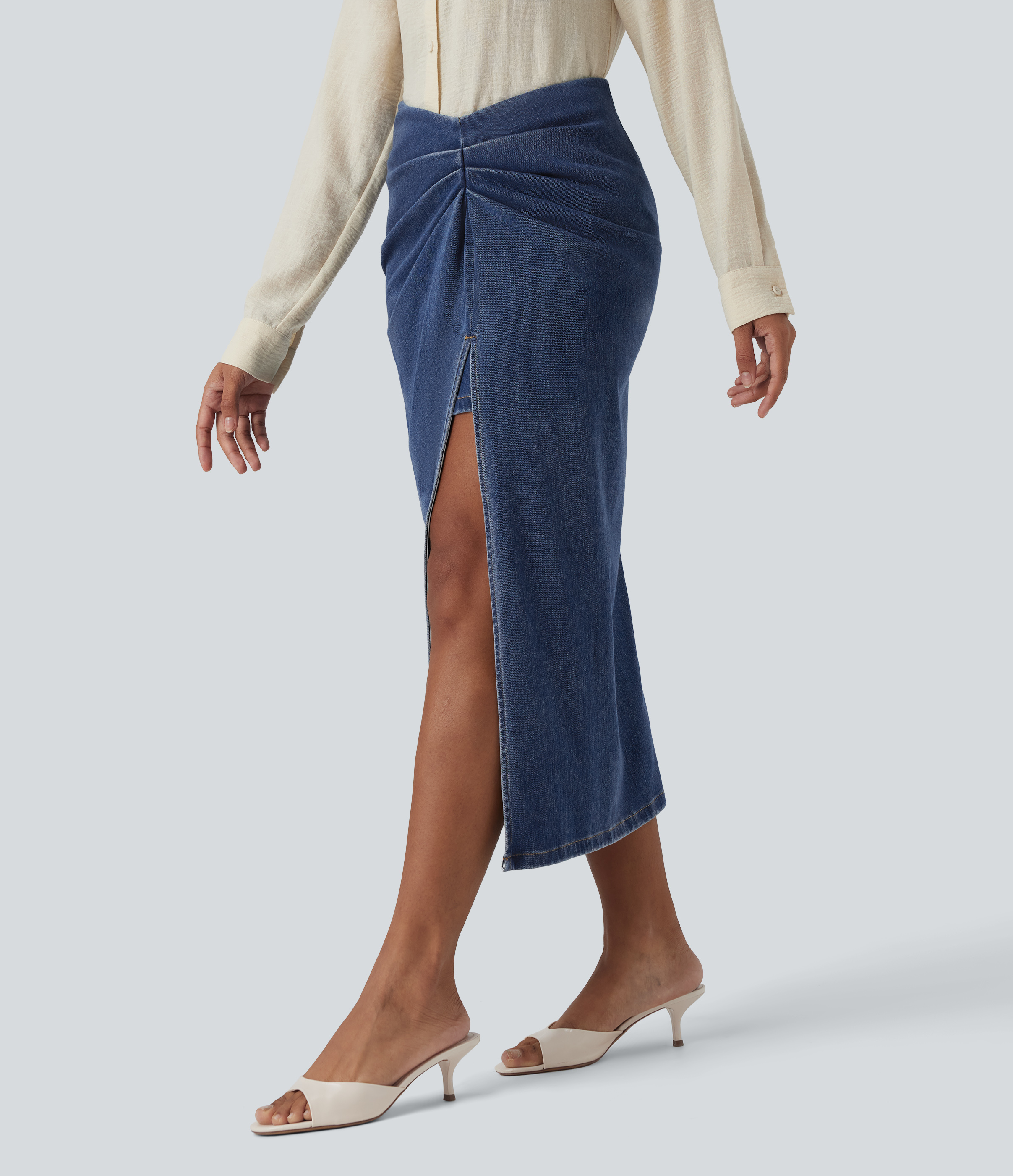 Halara Flex™ High Waisted 2-in-1 Split Bodycon Midi Casual Denim Skirt