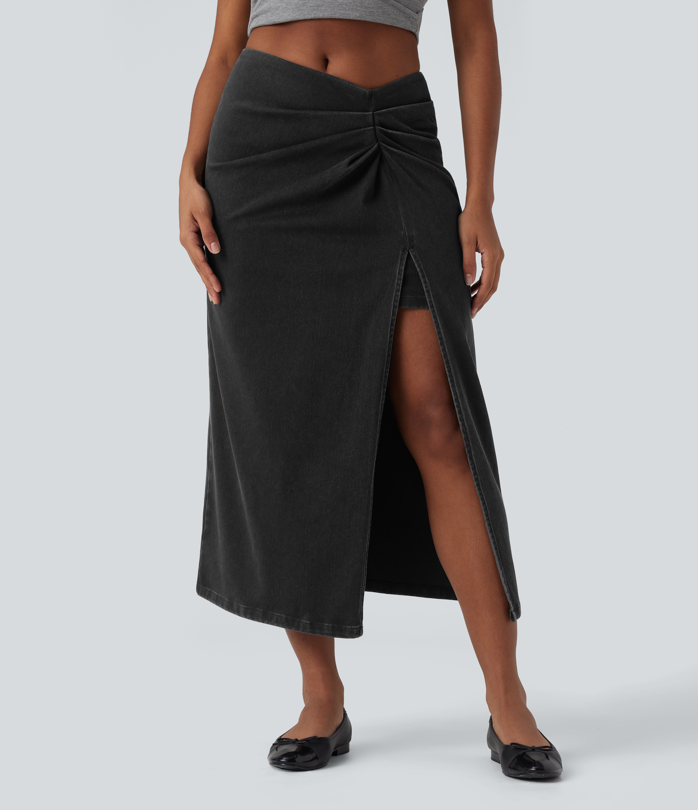 Halara Flex™ High Waisted 2-in-1 Split Bodycon Midi Casual Denim Skirt