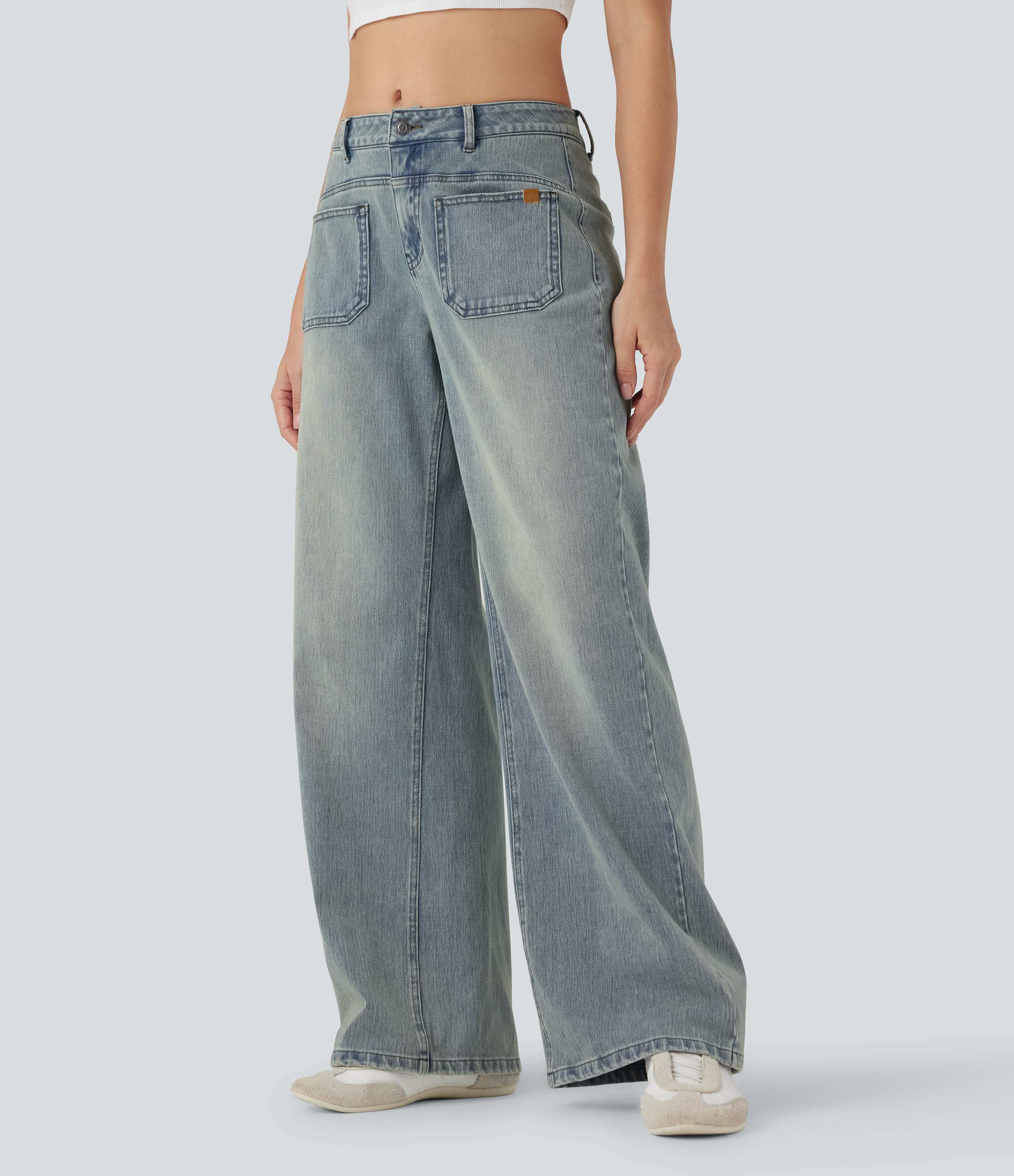 Sunset Blue Denim Halara Flex™ Mid Rise Wide Leg Washed Casual Jeans with Pockets / 2