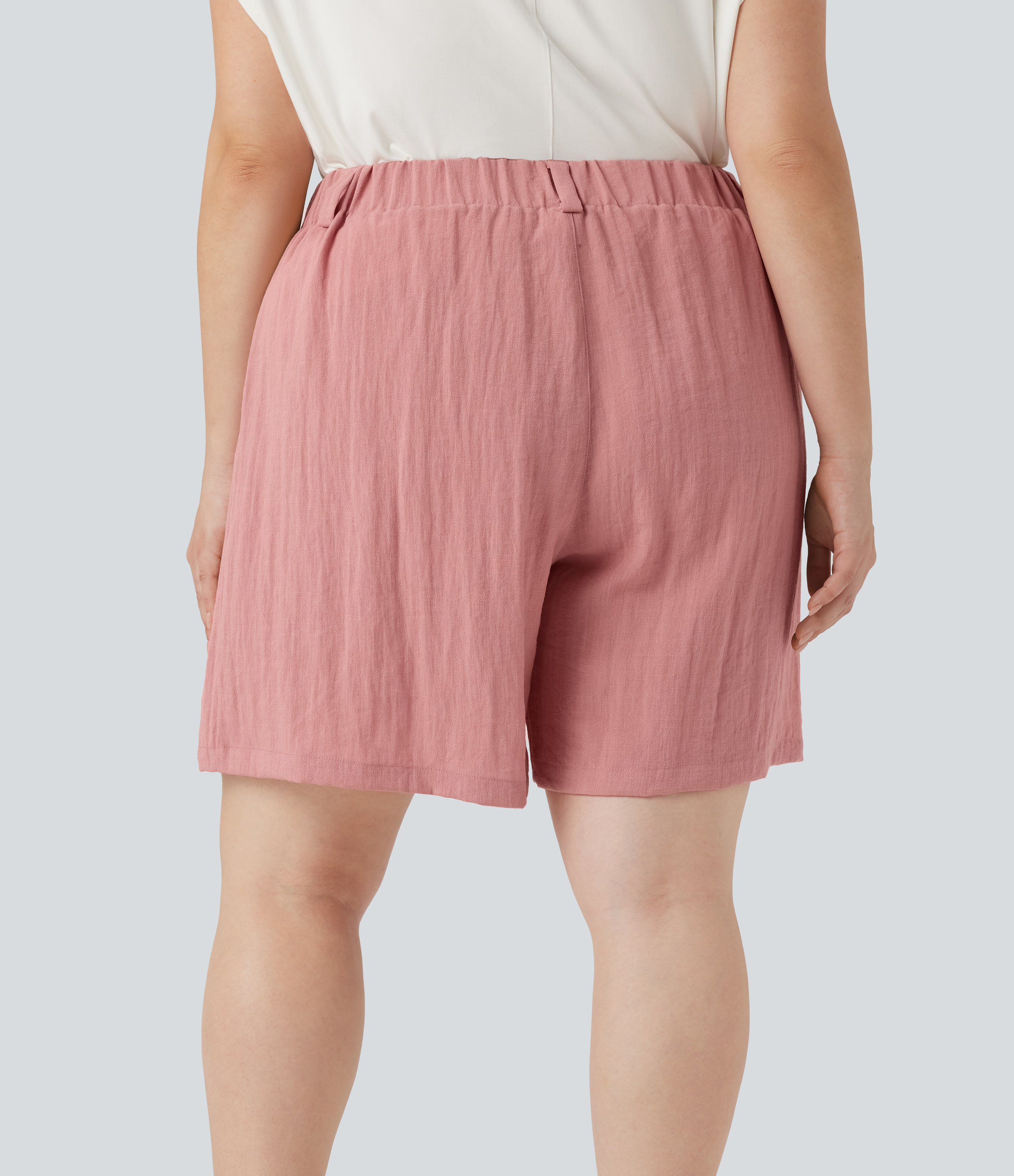 Rosette Bermudas taille haute effet lin, coupe décontractée, grande taille, avec poches / 2