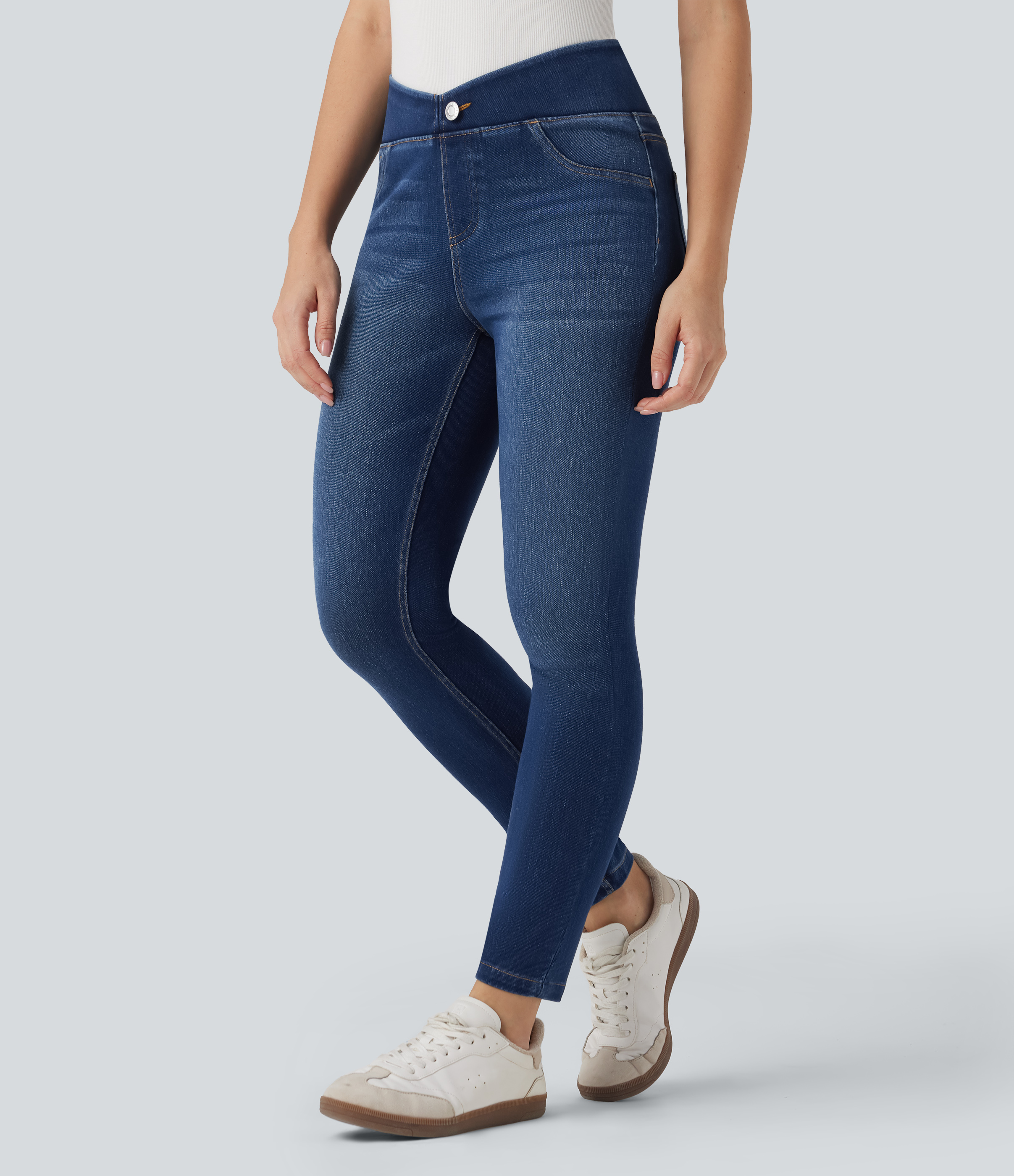Halara Flex™ V-Shaped Mid Rise 7/8 Skinny Casual Jeans with Pockets