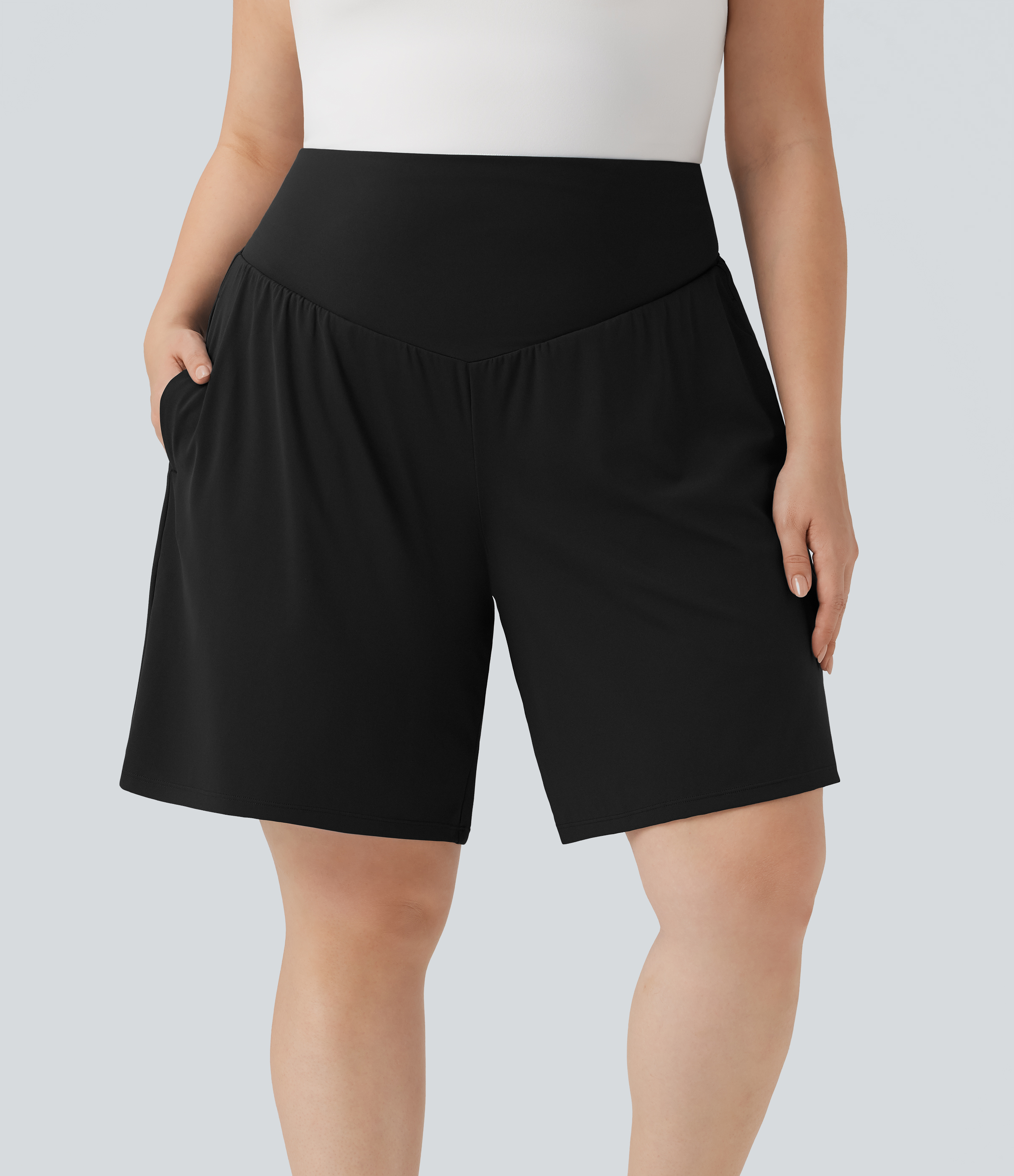 Plus Size SoftlyZero™ Airy High Waisted Cool Touch Yoga Bermuda Shorts with Pockets