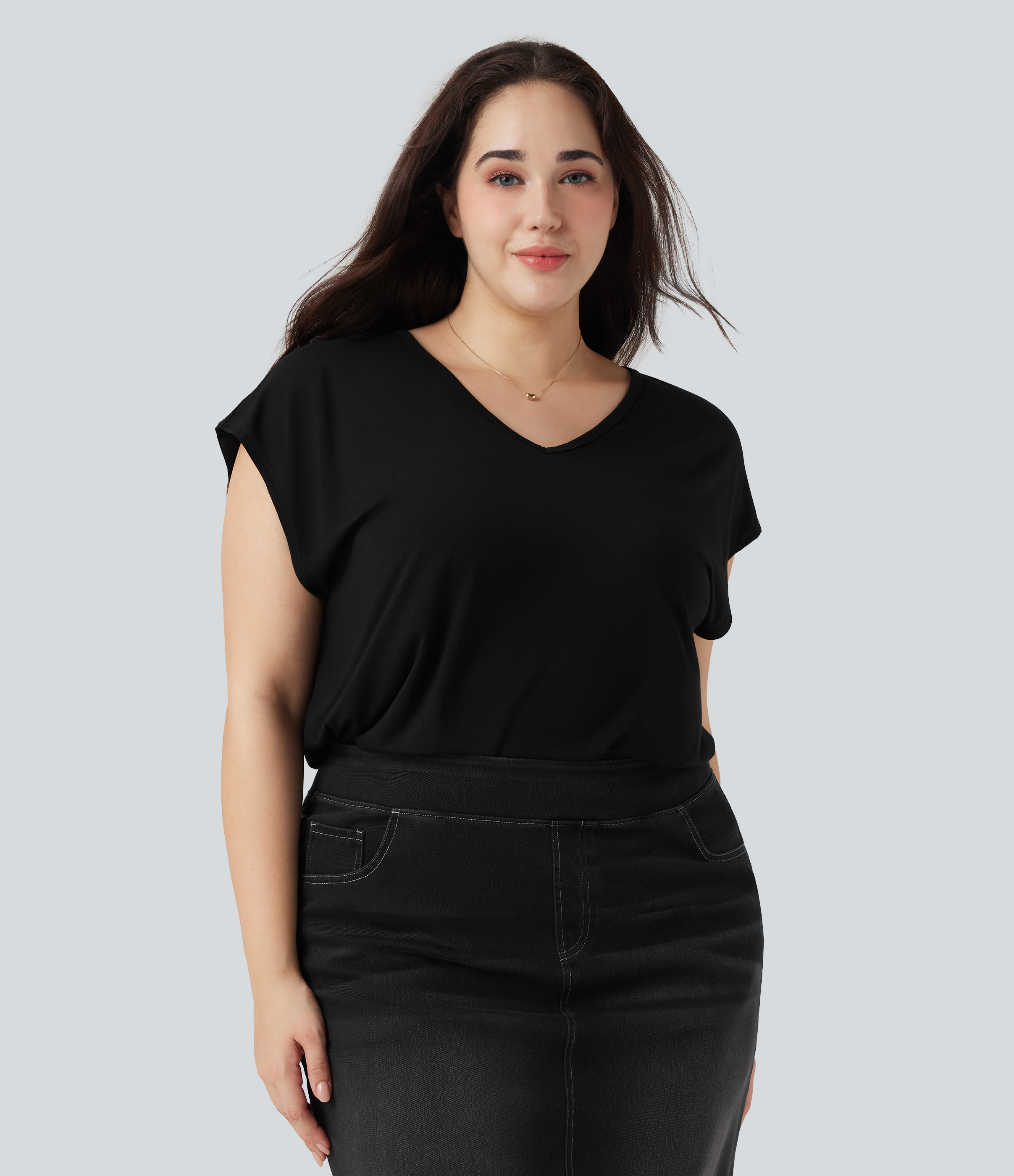 Camiseta casual de manga corta con cuello en V y talla grande