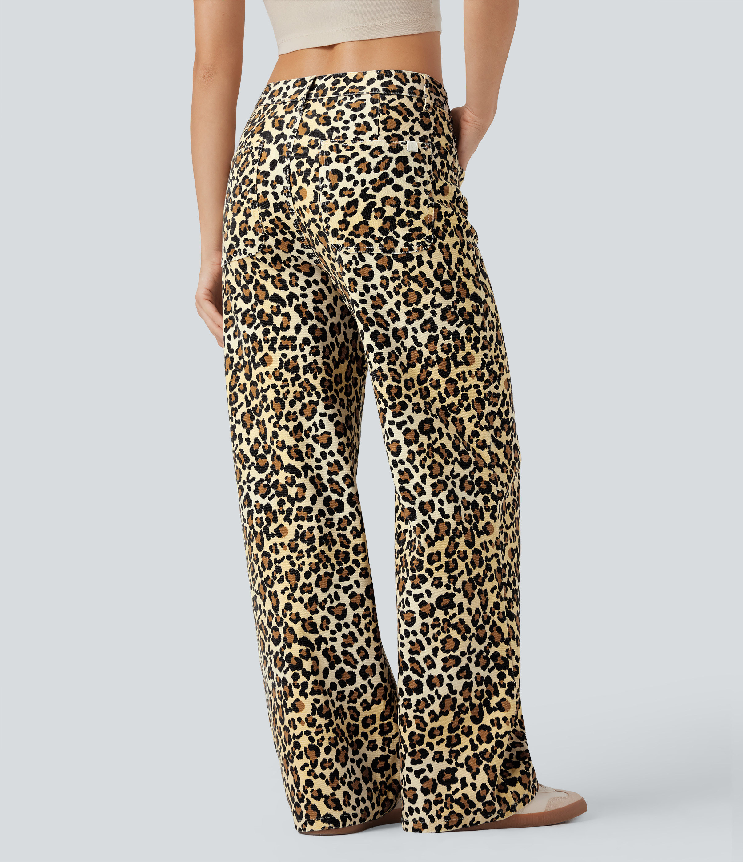 Sand Leopard Denim Jean baggy léopard Halara Flex™ taille mi-haute avec poches / 2