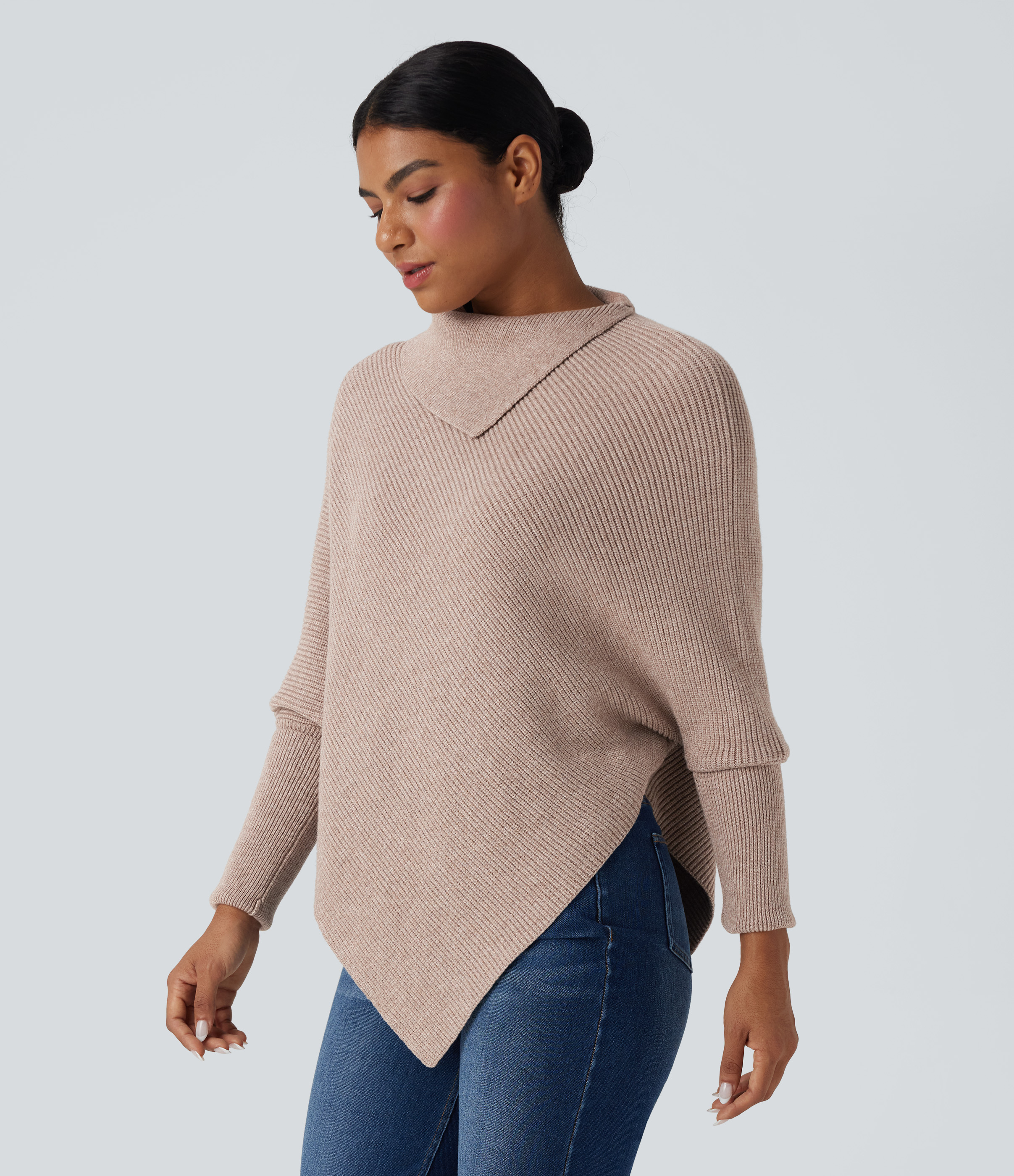 Turtleneck Batwing Sleeve Asymmetric Hem Casual Sweater