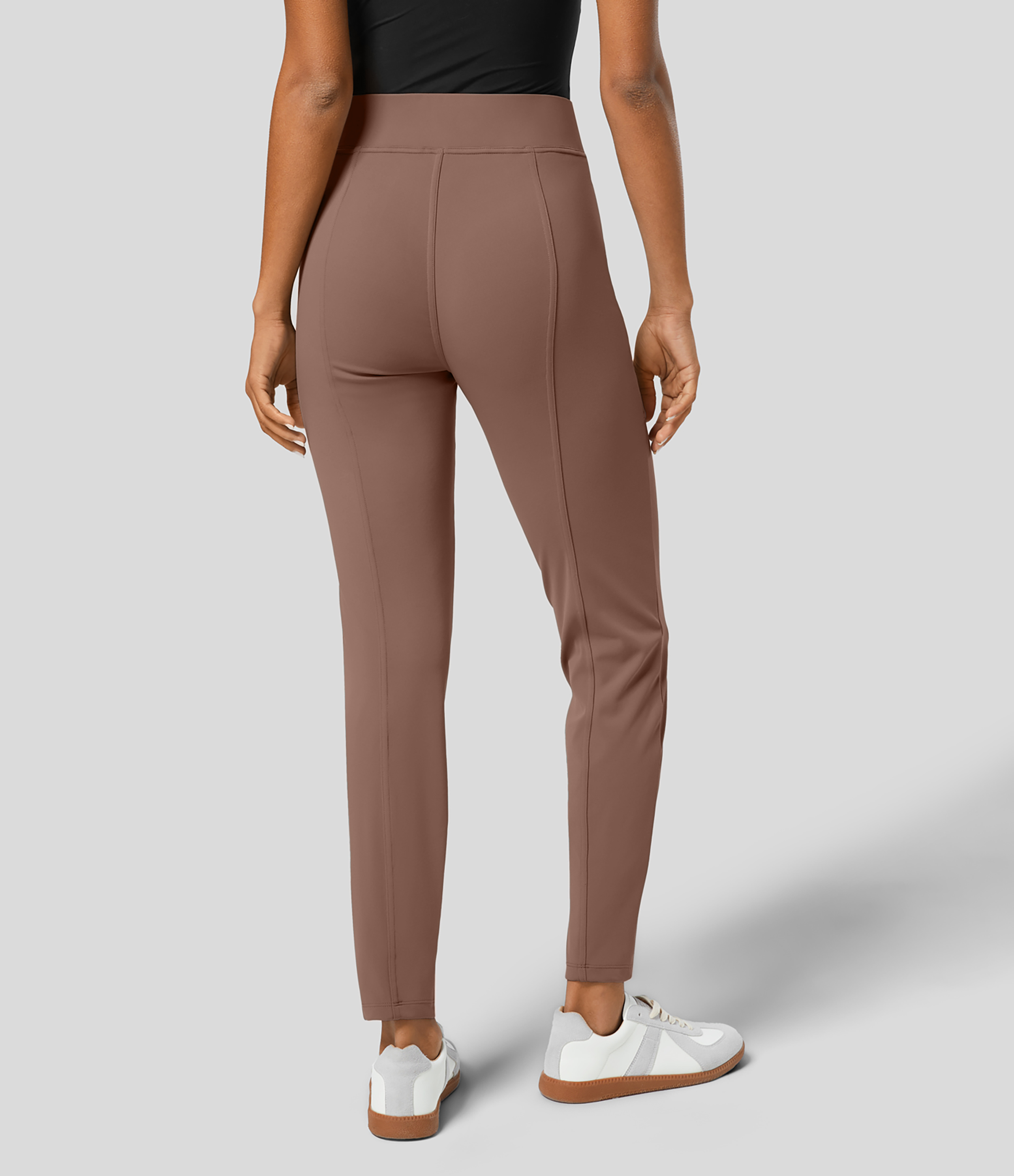 Beaver Fur High Waisted Pockets Zipper Casual Slim Pants / 2