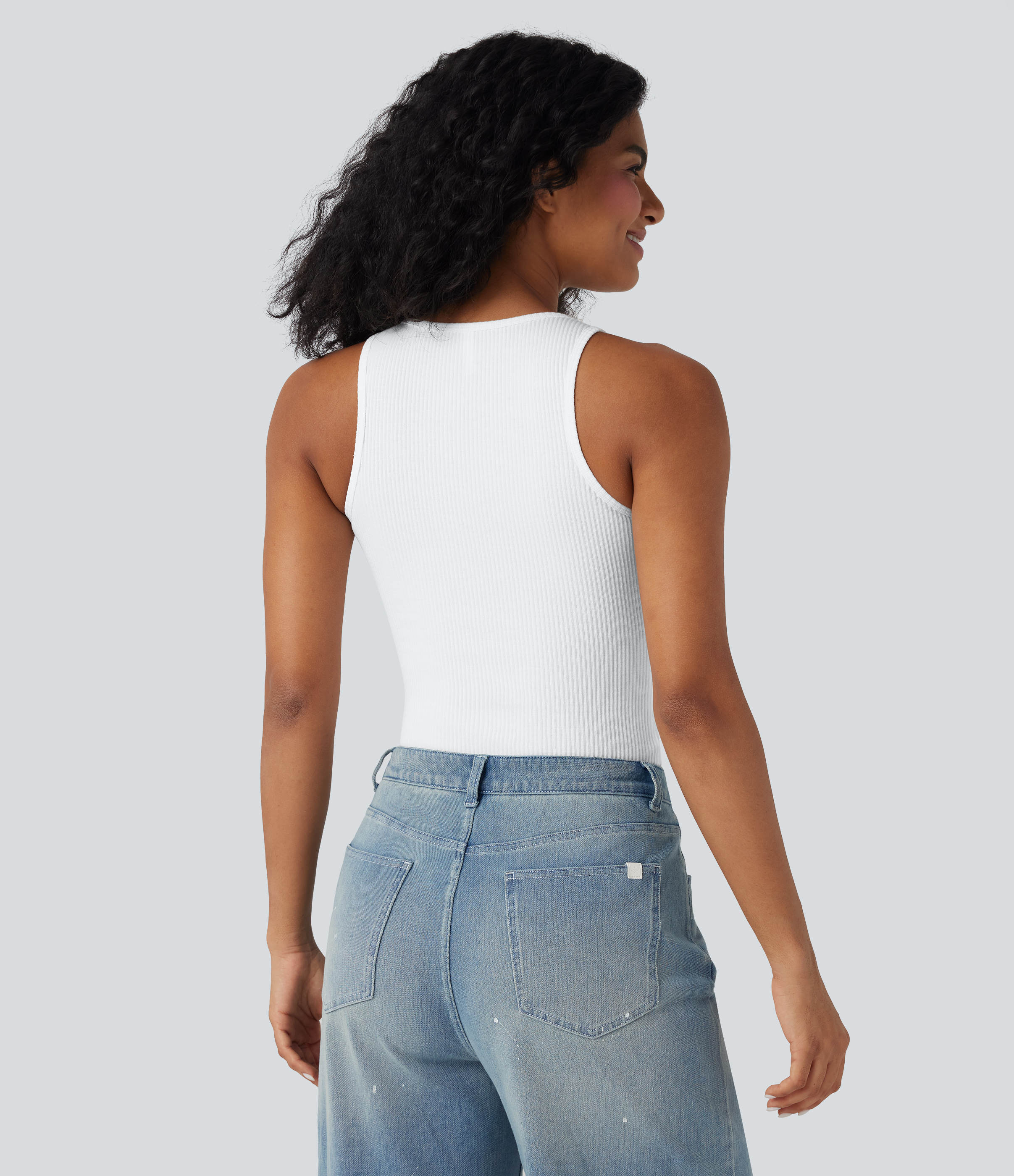 Blanco Jersey de punto acanalado con canesú para uso informal. / 2