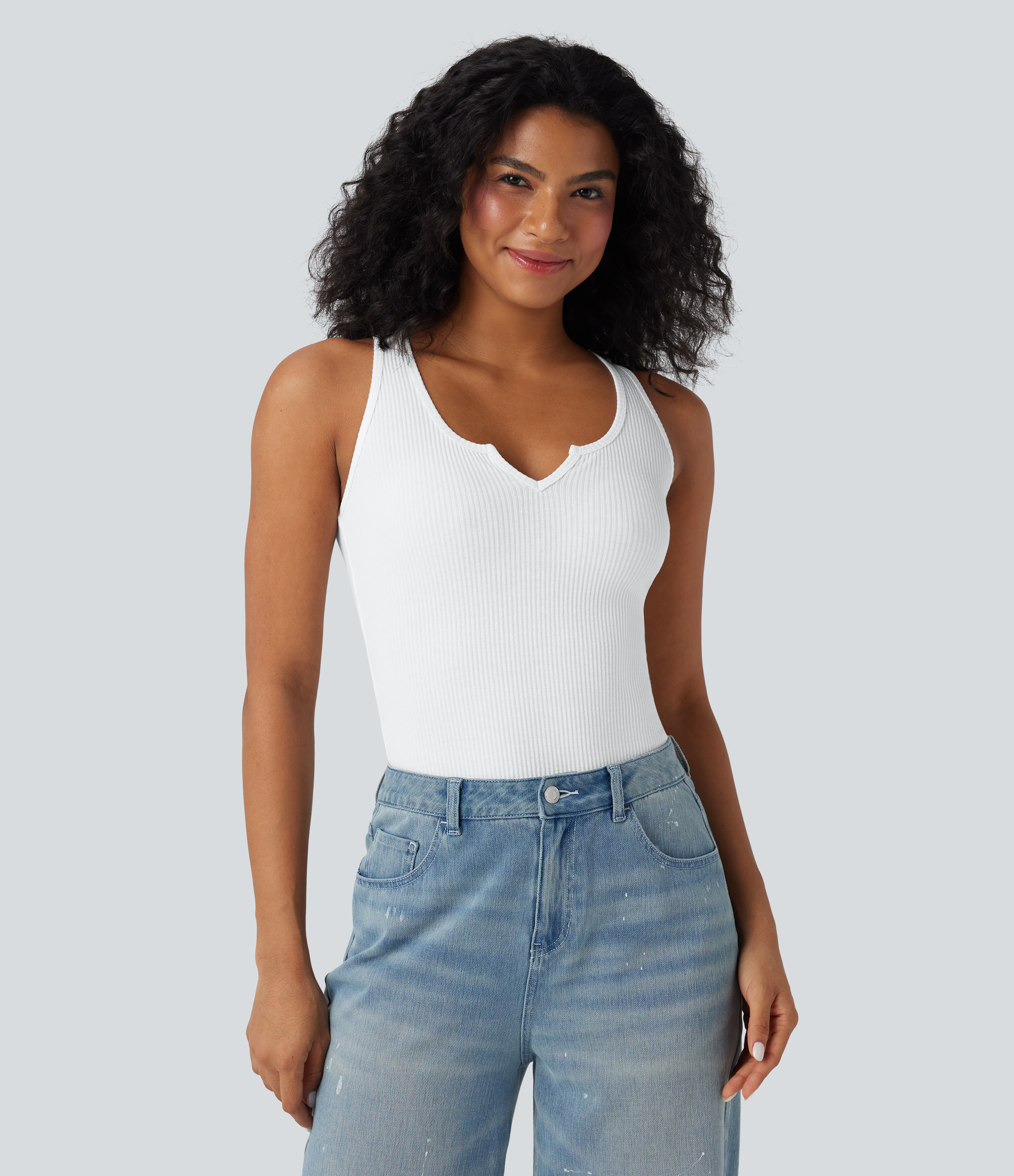 Blanco Jersey de punto acanalado con canesú para uso informal. / 1