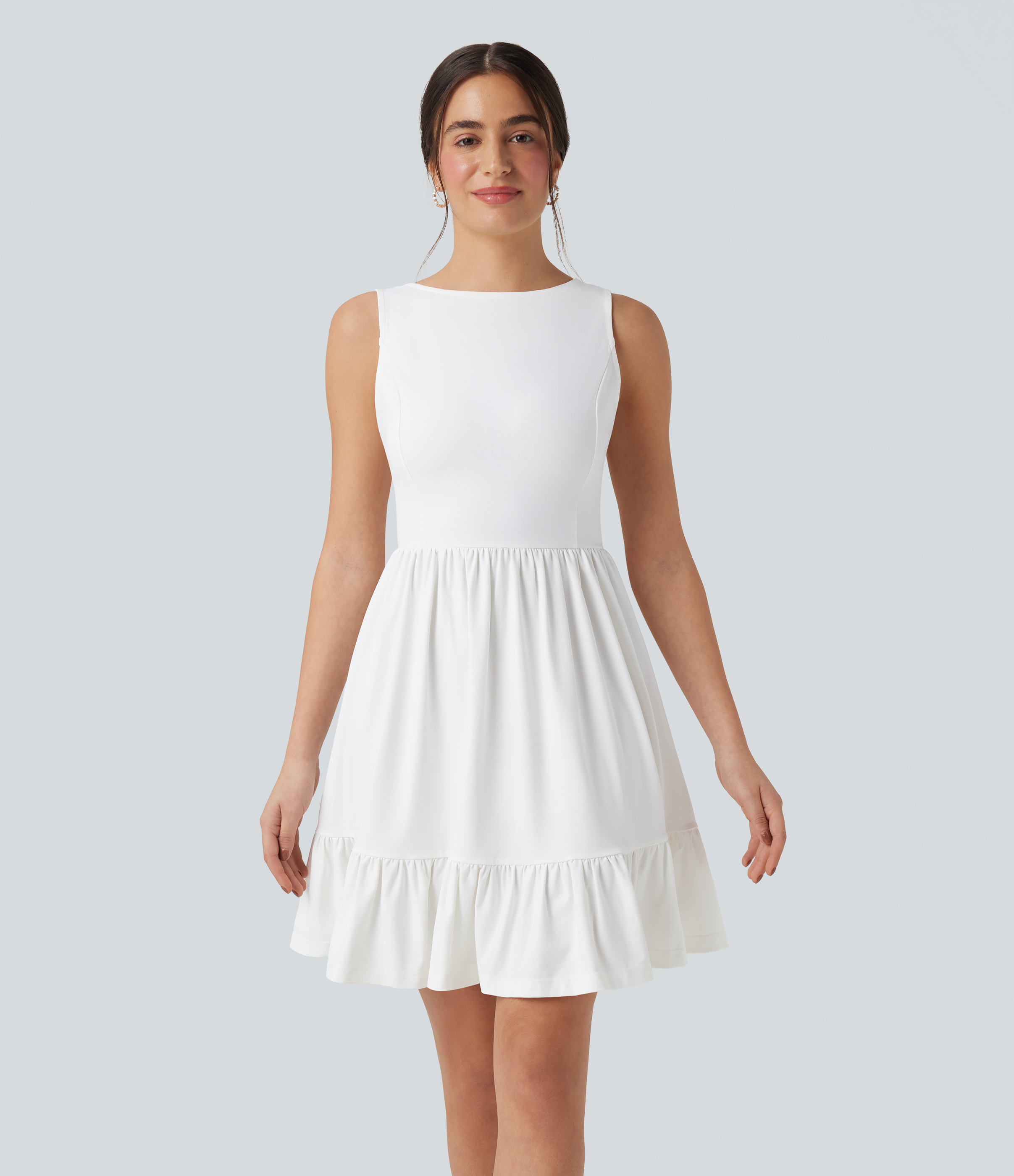 White Vestido mini con lazo y cuello barco en la espalda / 2