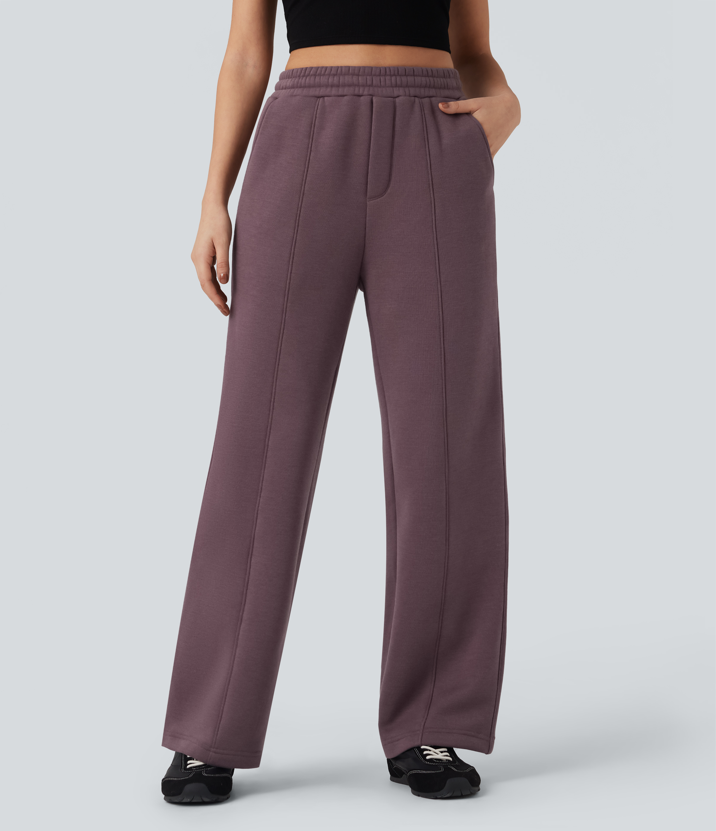 High Waisted Drawstring Straight Leg Fleece Casual Cotton Trackpants with Pockets