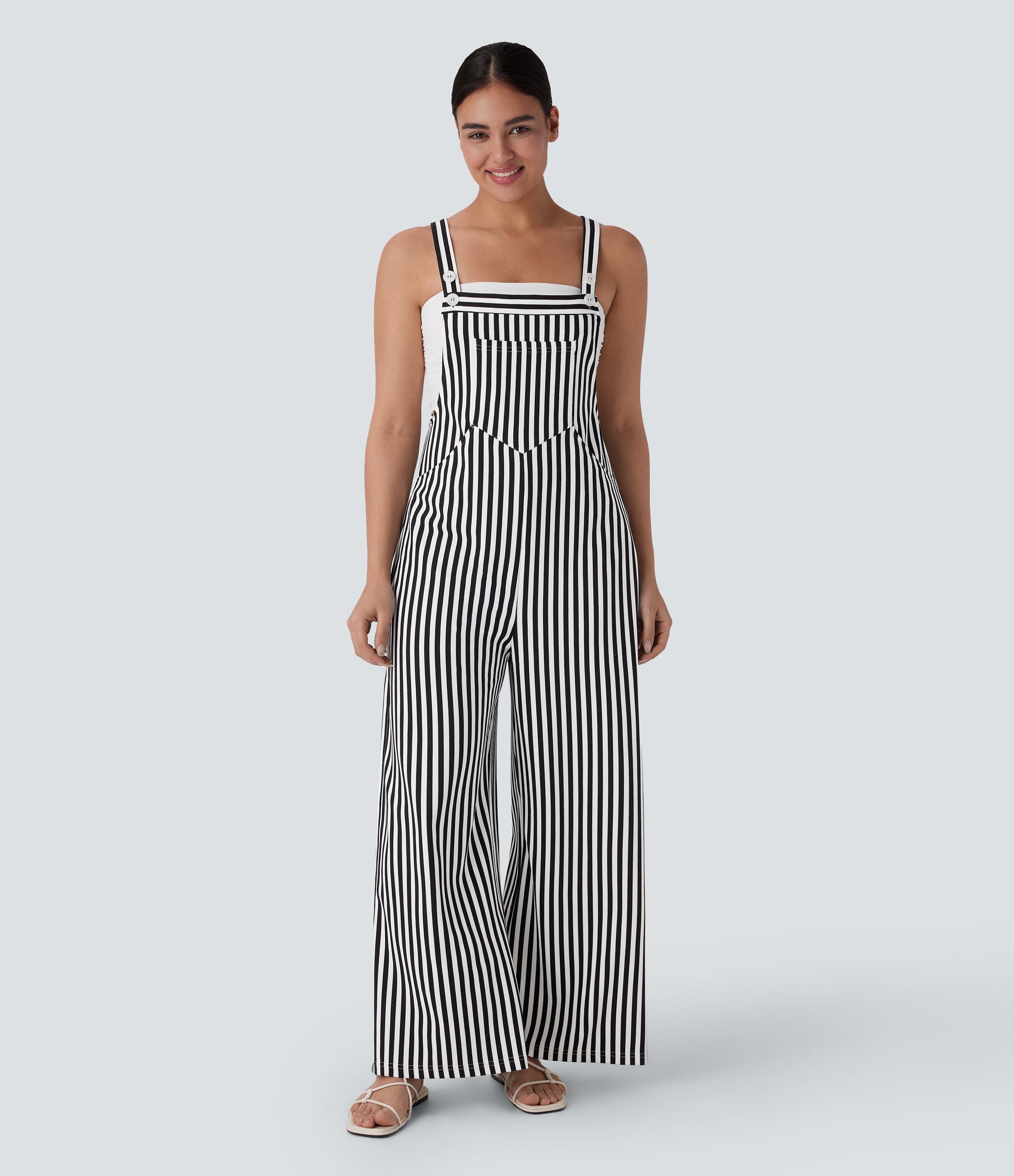 Pockets Stripe Waffle Overalls
