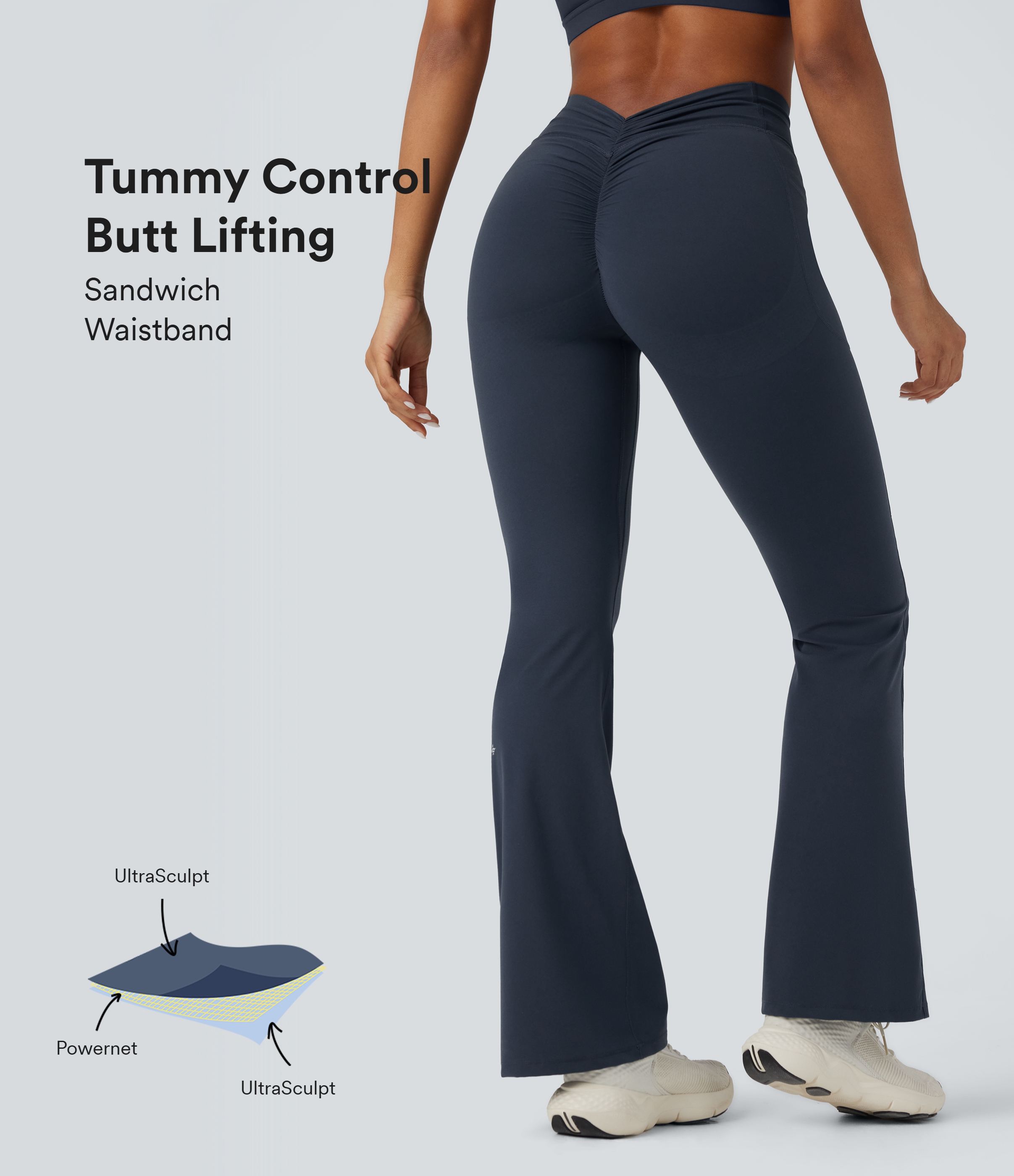 Halara UltraSculpt™ Leggings mit hohem Bund, Bauchkontrolle, Po-Lifting, formender Wirkung, gerafftem Schnitt und Taschen