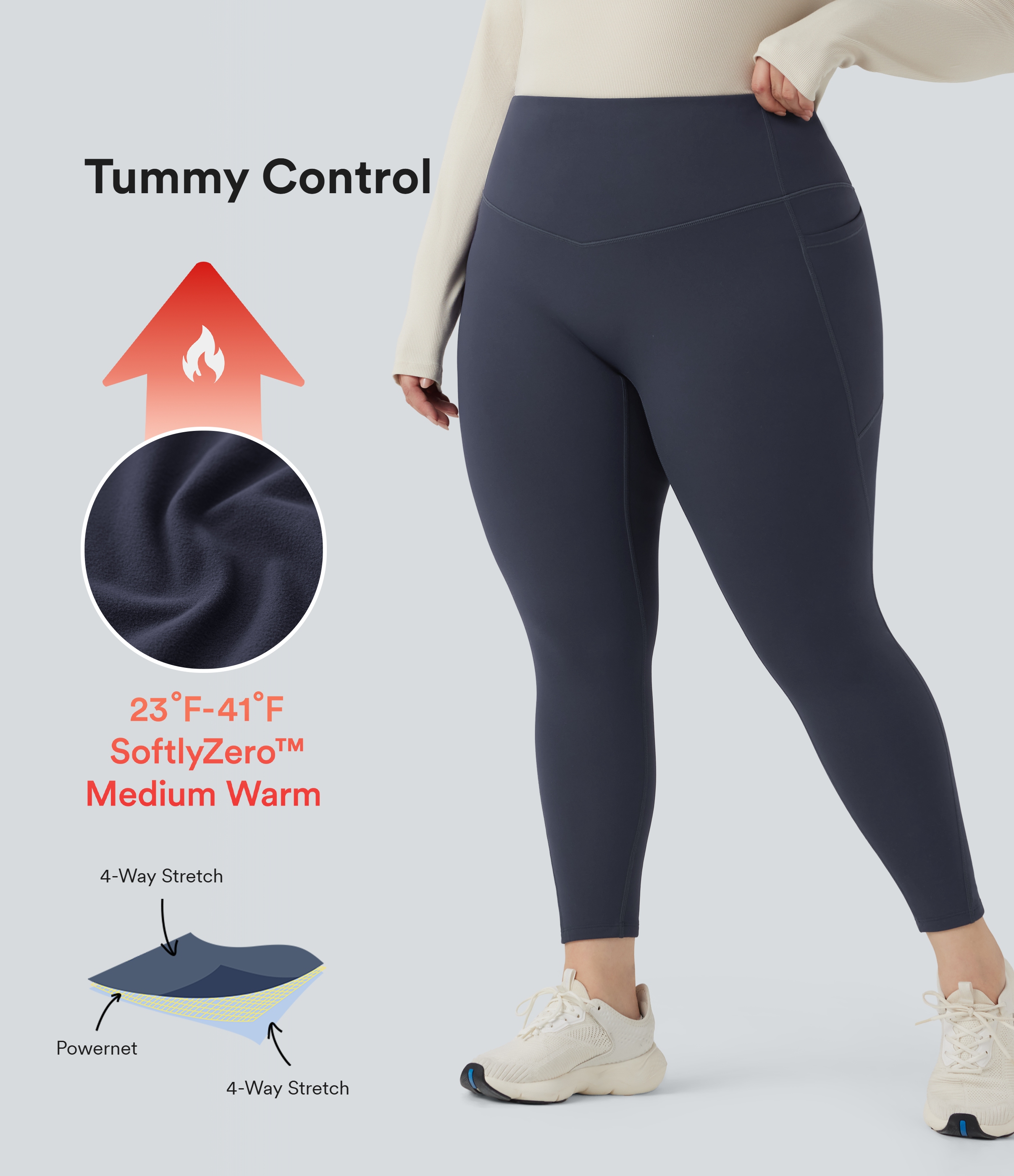 SoftlyZero™ Plüsch Thermo Hohe Taille Bauchkontroll-Trainings-Leggings in Übergröße mit Taschen