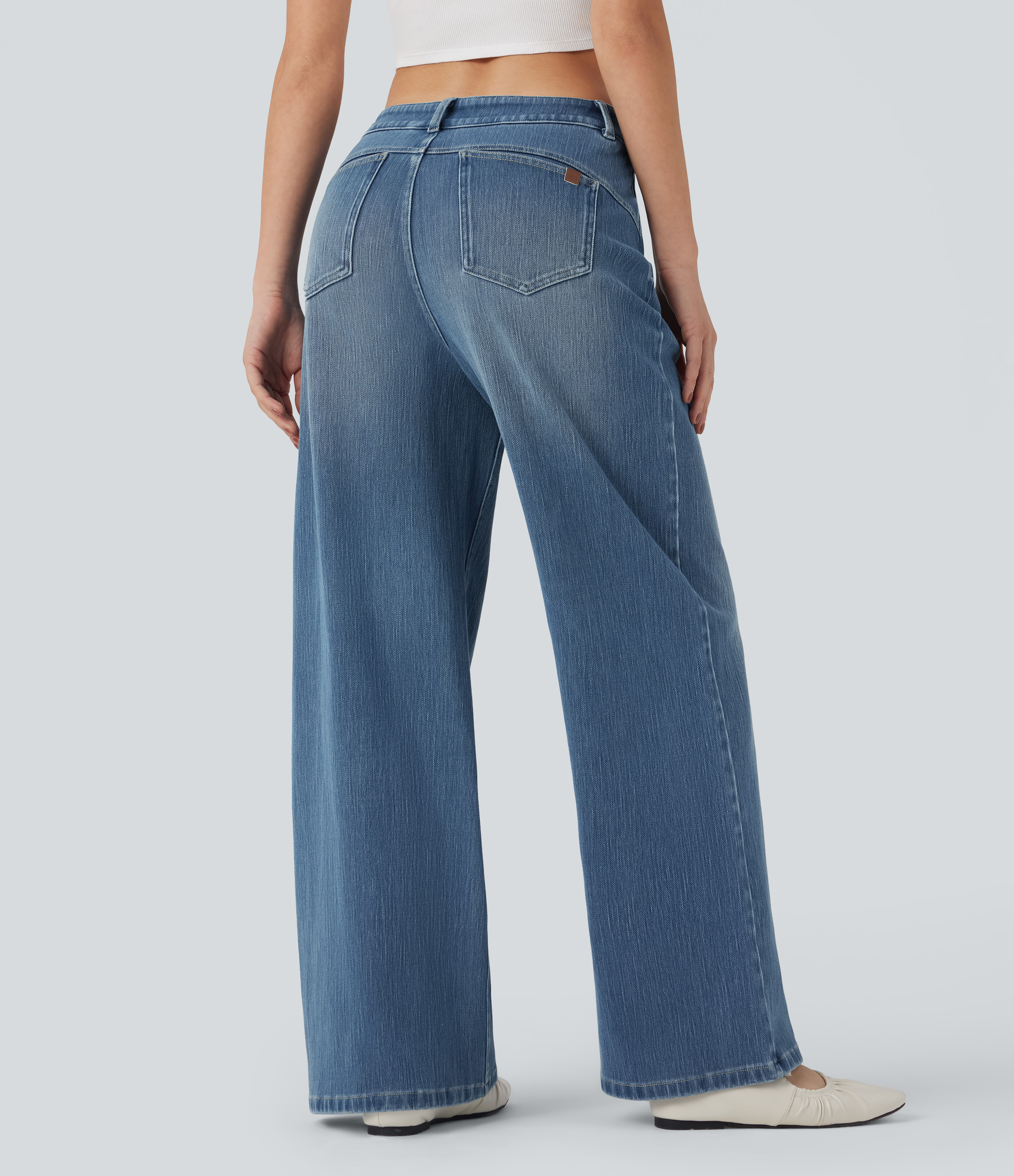 Blue Jasper Denim Halara Flex™ Mid Rise Wide Leg Washed Casual Jeans with Pockets / 2