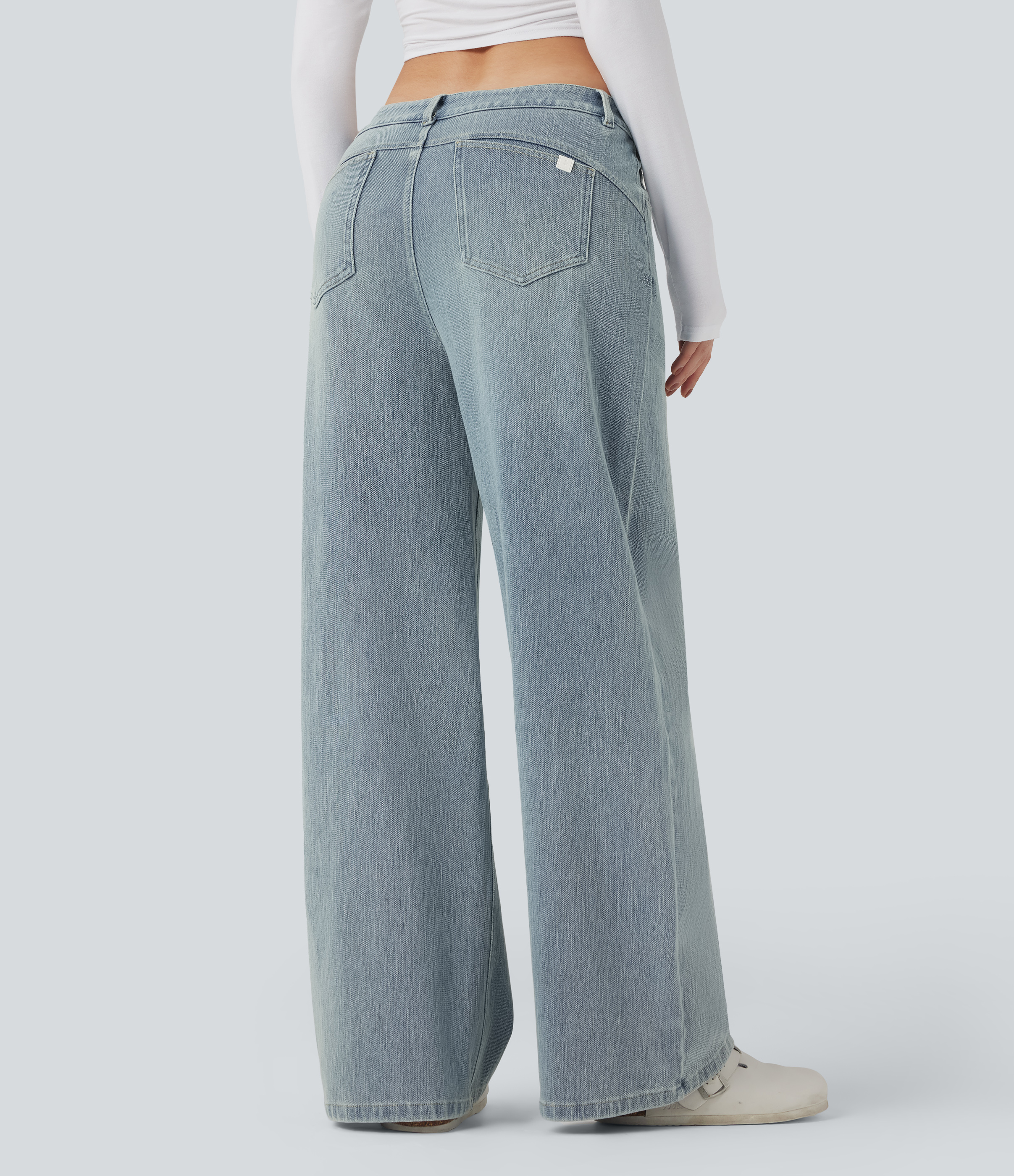 Baltic Sea Blue Denim Halara Flex™ Mid Rise Wide Leg Washed Casual Jeans with Pockets / 2